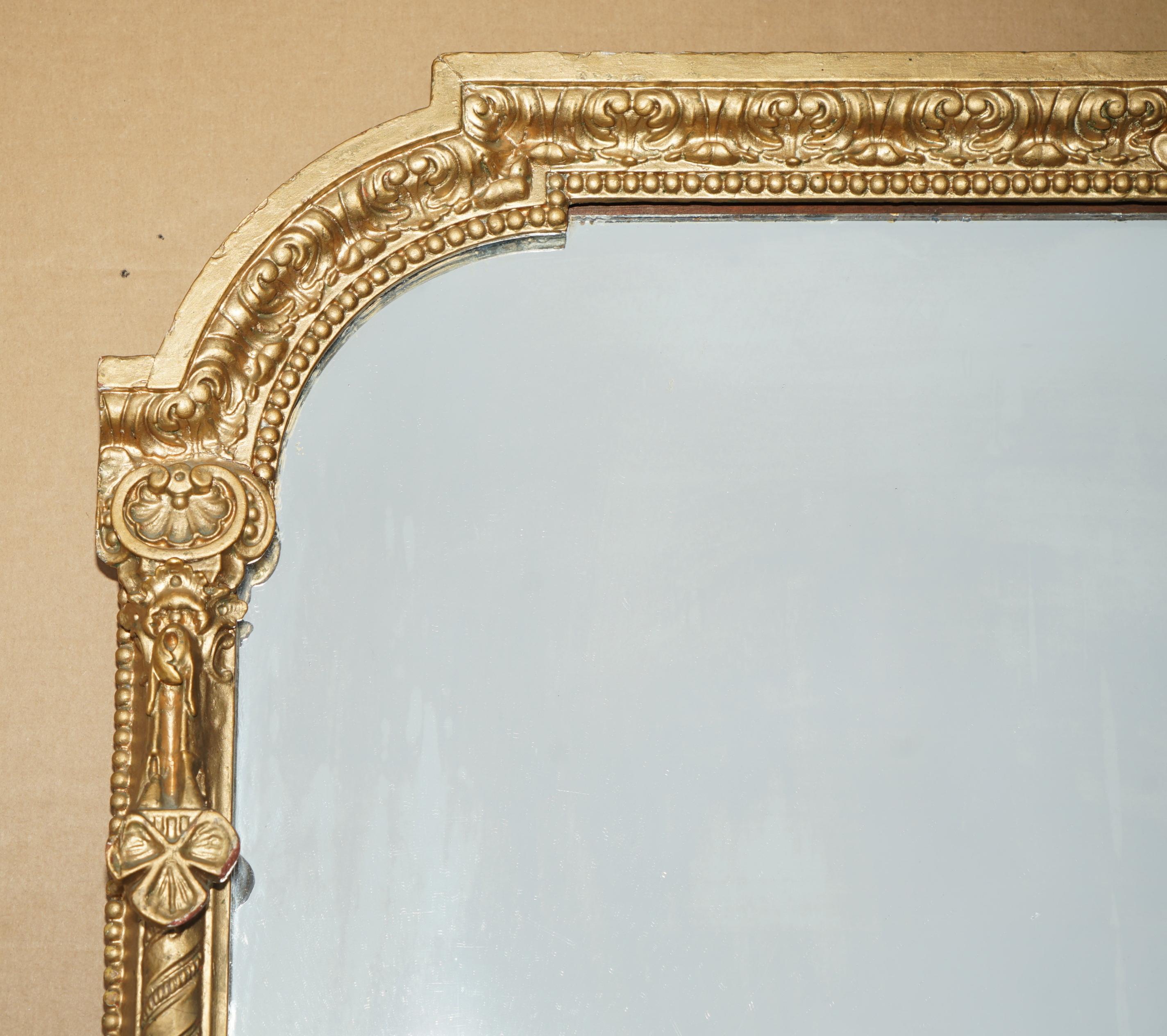 EXQUISITE ANTiQUE 19TH CENTURY NEOCLASSICAL DESIGN GOLD GILT OVERMANTLE MIRROR In Good Condition For Sale In West Sussex, Pulborough