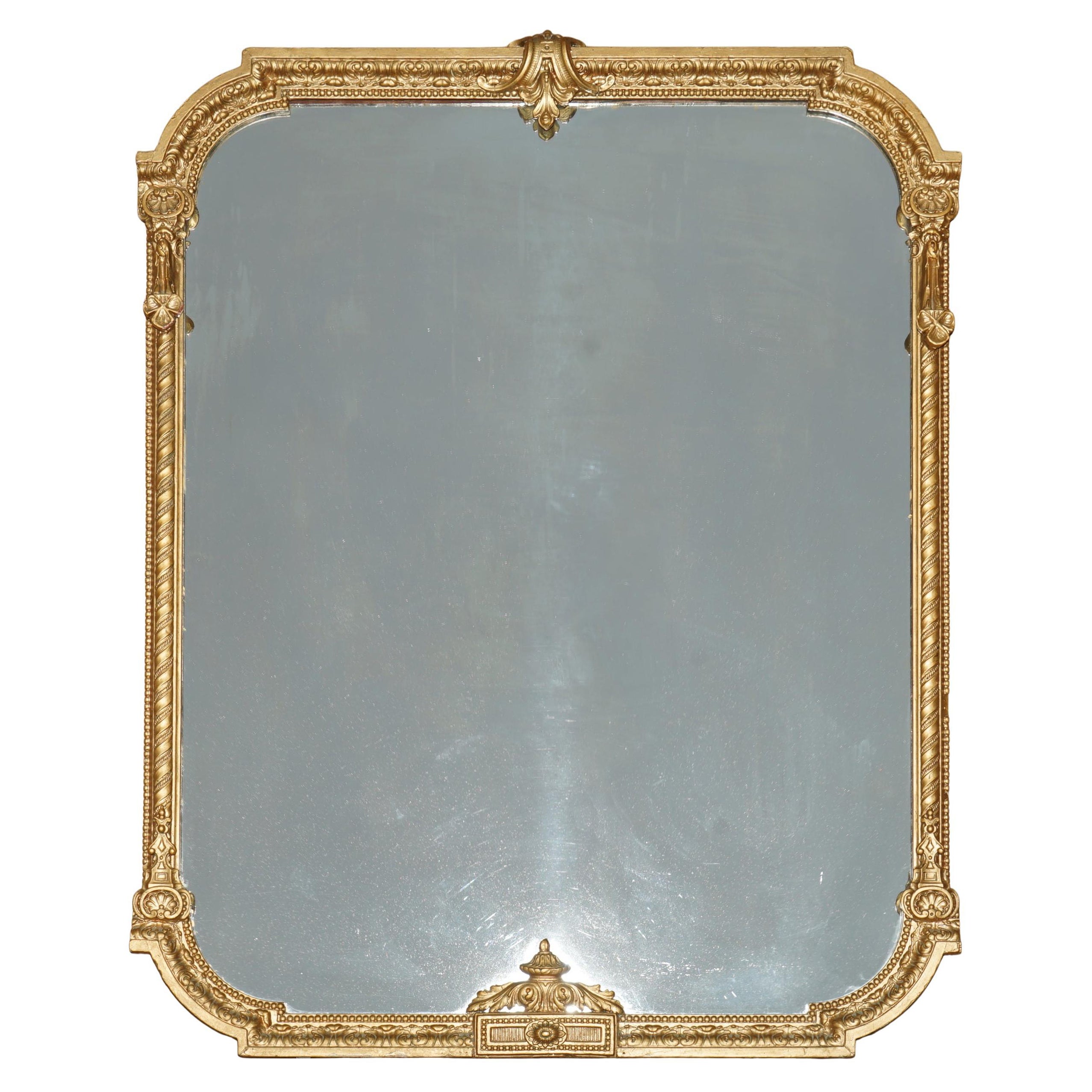 EXQUISITE ANTiQUE 19TH CENTURY NEOCLASSICAL DESIGN GOLD GILT OVERMANTLE MIRROR For Sale