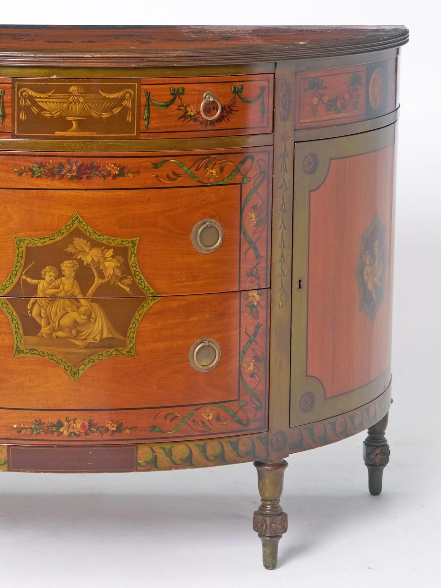 Magnifique buffet/crédence ancien de style Adams en bois de citronnier peint à la main en vente 4
