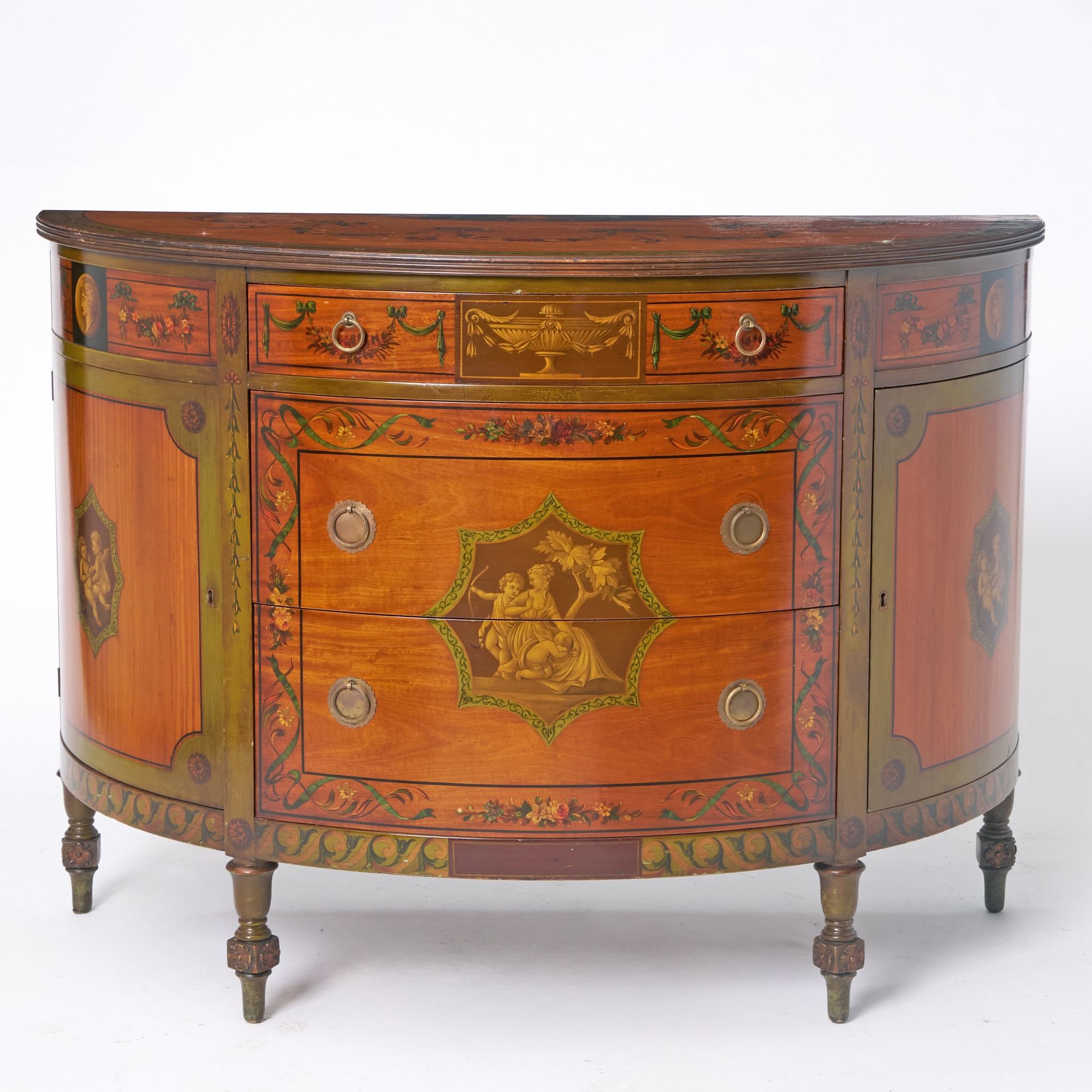 Magnifique buffet/crédence ancien de style Adams en bois de citronnier peint à la main en vente 5