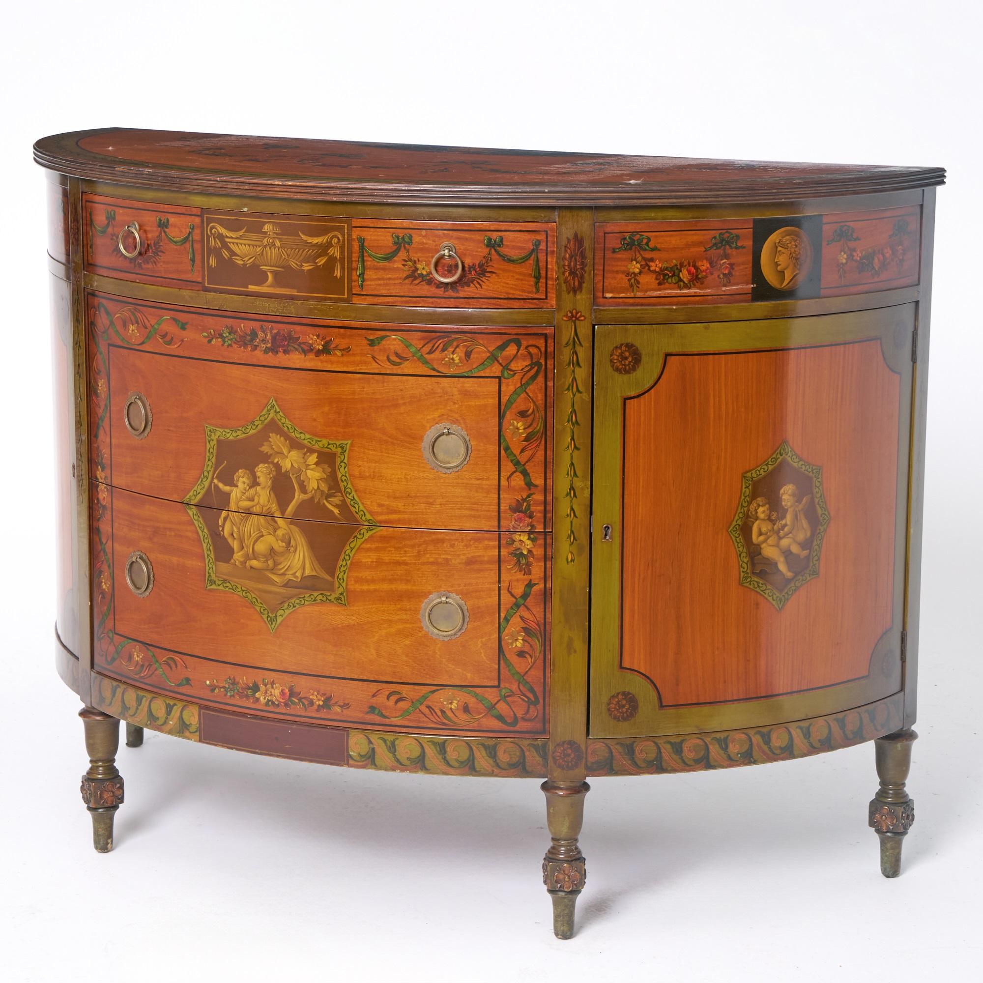 Style Adam Magnifique buffet/crédence ancien de style Adams en bois de citronnier peint à la main en vente