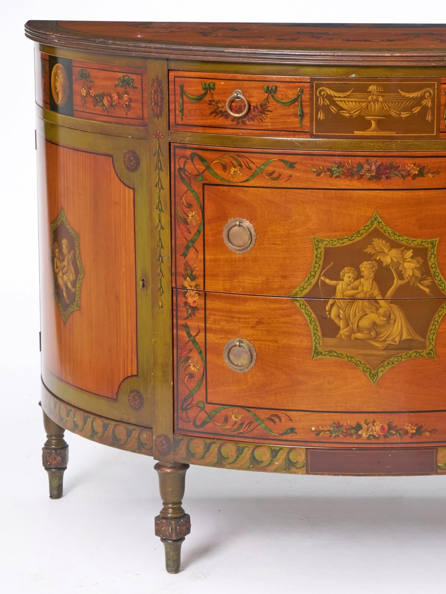Magnifique buffet/crédence ancien de style Adams en bois de citronnier peint à la main Bon état - En vente à Tarry Town, NY