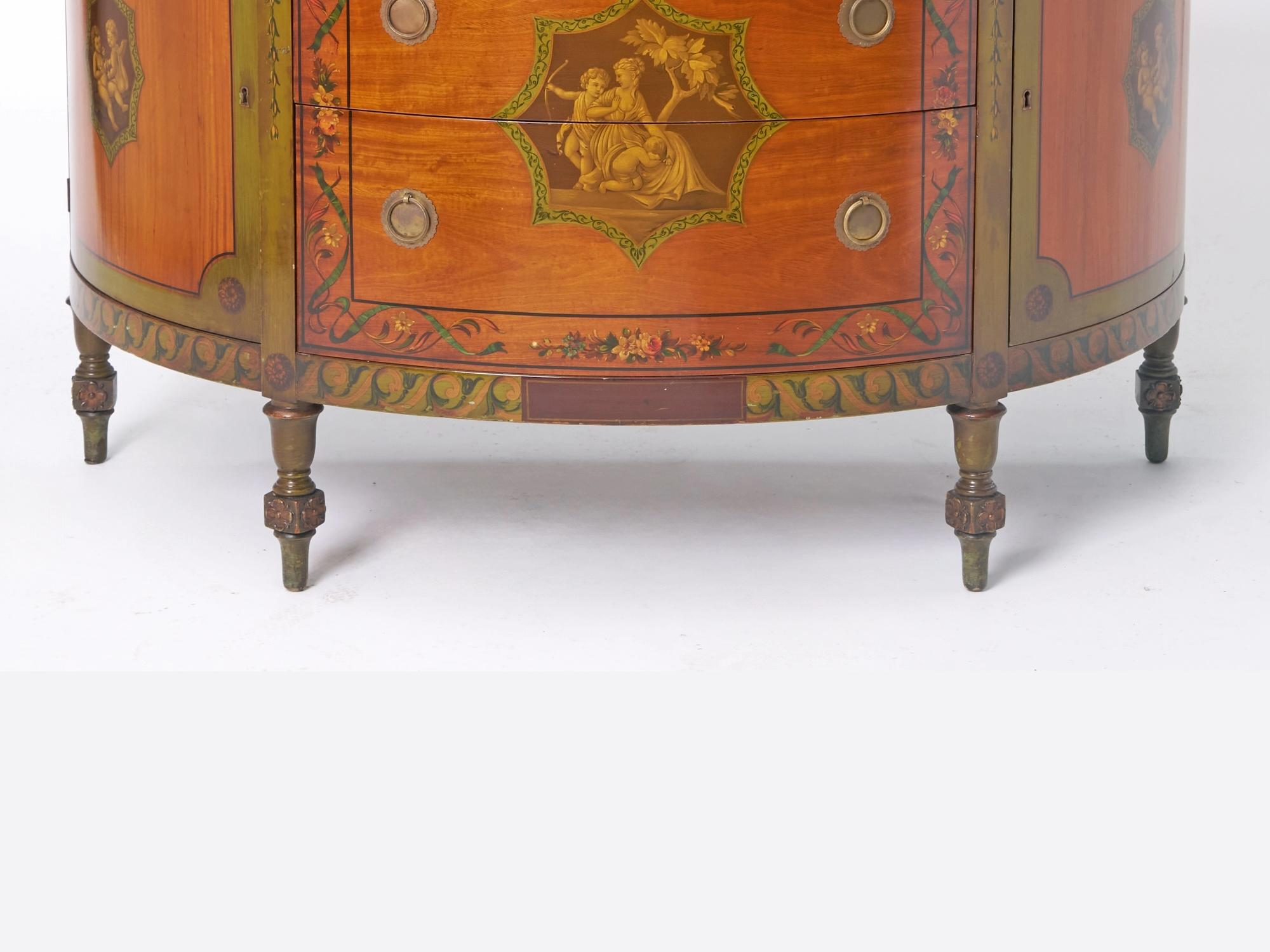 Laiton Magnifique buffet/crédence ancien de style Adams en bois de citronnier peint à la main en vente