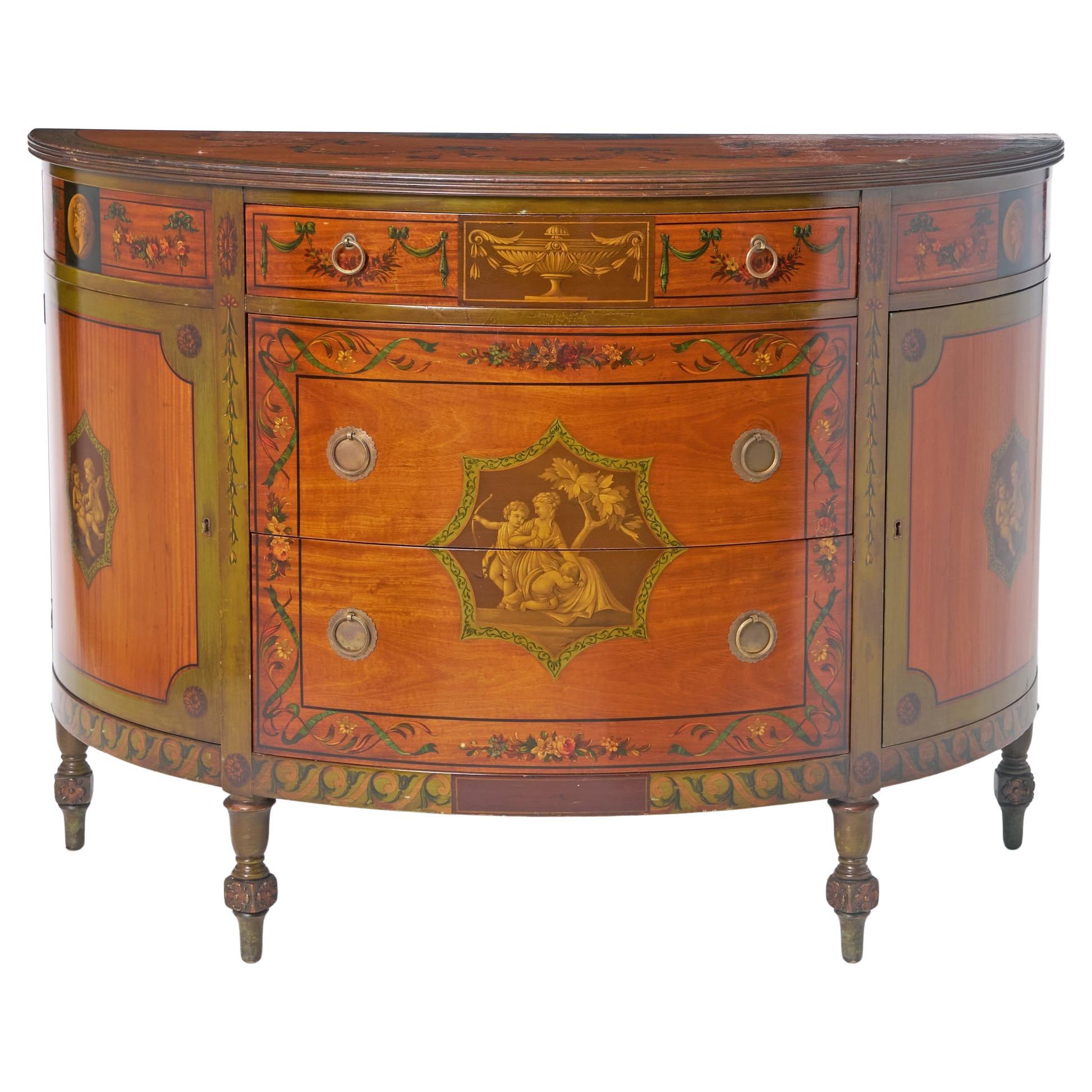 Exquisito Aparador / Credenza Antiguo Estilo Adams Pintado a Mano en Madera Satinada