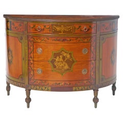 Exquisite Antique Adams Style Hand Painted Satinwood Sideboard / Credenza