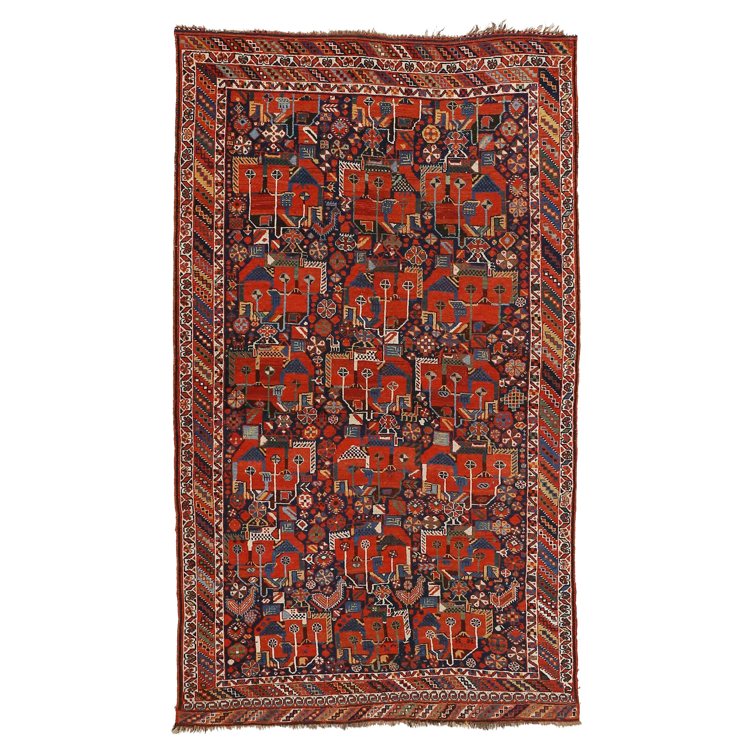 Exquisiter antiker Afshar-Teppich mit europäischem Blumendesign im Angebot