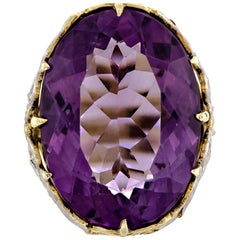 Exquisite Antique Amethyst and Two-Colored 14 Karat Gold Ring