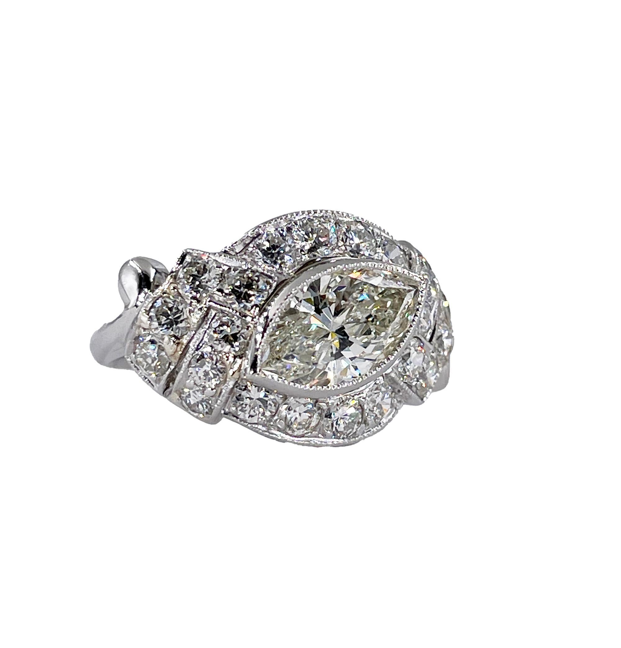 1920 Art Deco 2.51ct Moval Marquise Cut Diamond Engagement Anniversary Antique Platinum Ring

What a rare and a dazzling dream ring, Circa 1920s. This exquisite Deco setting, finely crafted in handmade Platinum and presents a rather unusually