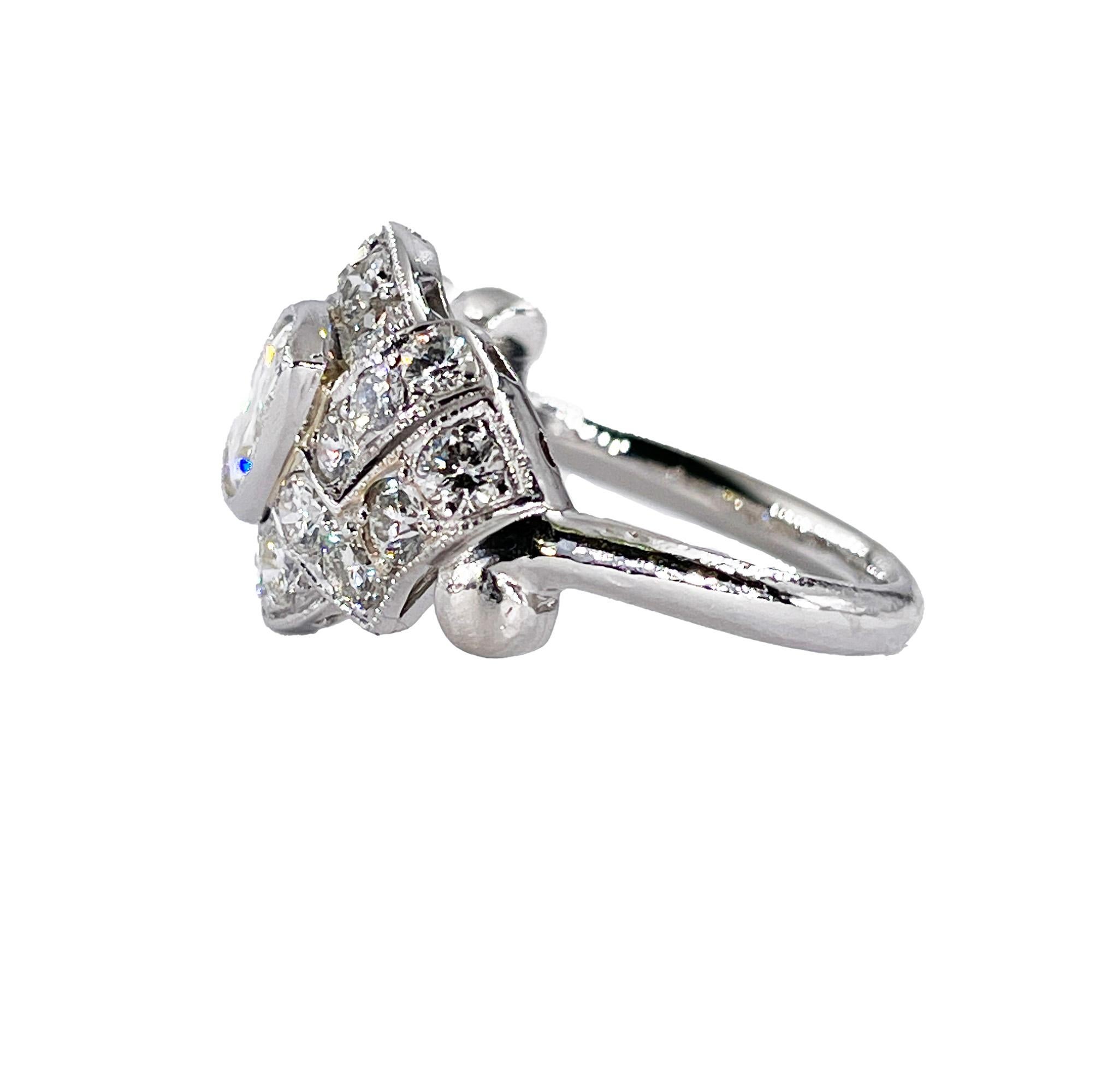 Exquisite Antique Art Deco 2.51ct Moval Marquise Cut Diamond PL Engagement Ring For Sale 2