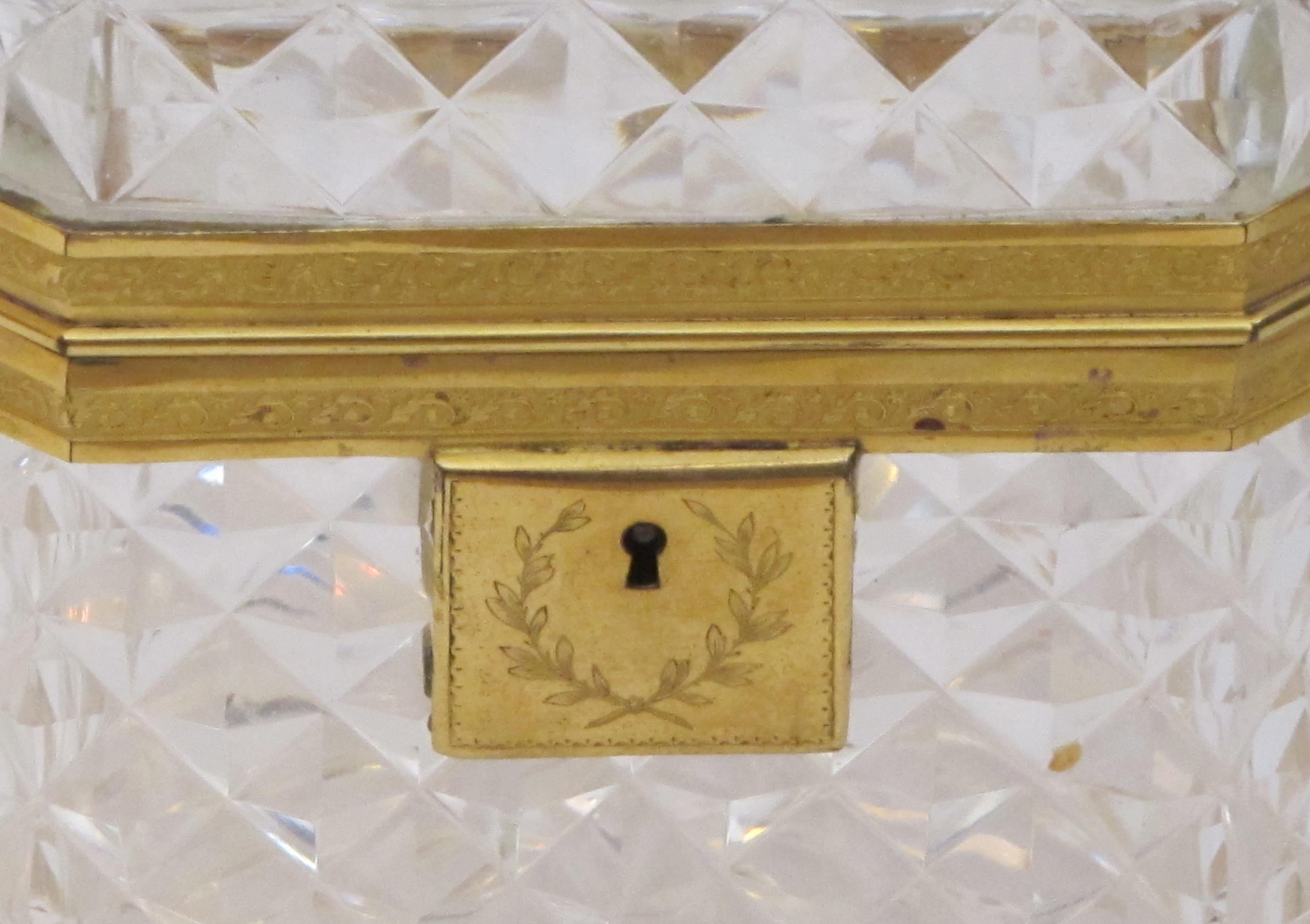 French Exquisite Antique Baccarat Diamond-Cut Crystal Vanity Box