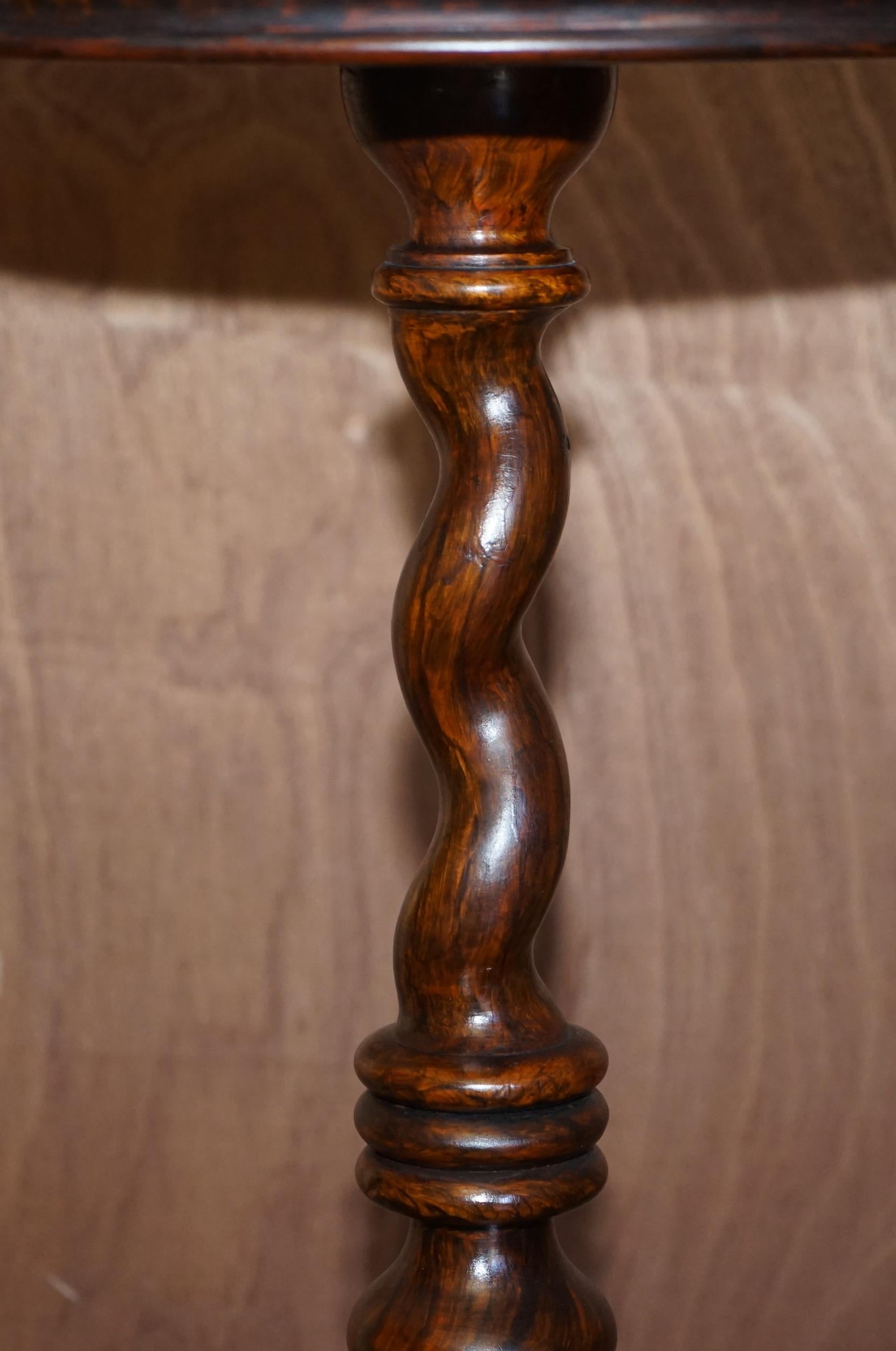 Exquisite Antique Barley Twist Hand Carved Hardwood Side End Lamp Wine Table For Sale 4