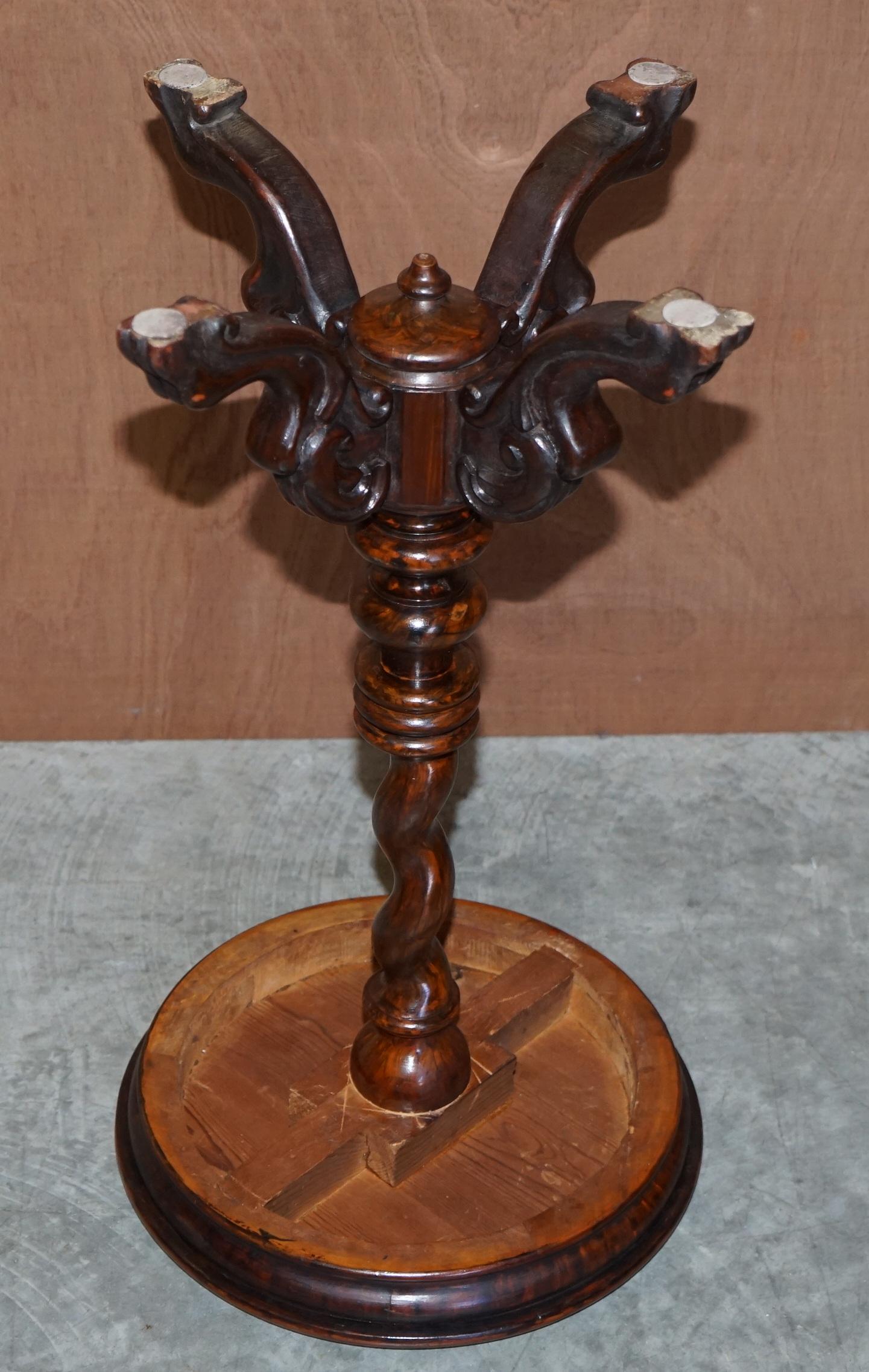 Exquisite Antique Barley Twist Hand Carved Hardwood Side End Lamp Wine Table For Sale 5