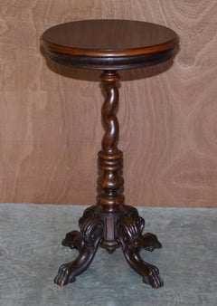 Exquisite Antique Barley Twist Hand Carved Hardwood Side End Lamp Wine Table