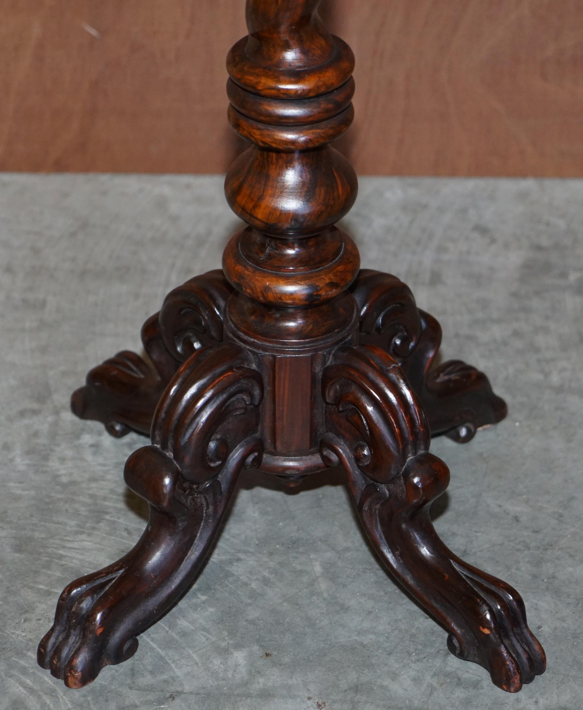 Exquisite Antique Barley Twist Hand Carved Hardwood Side End Lamp Wine Table For Sale 2