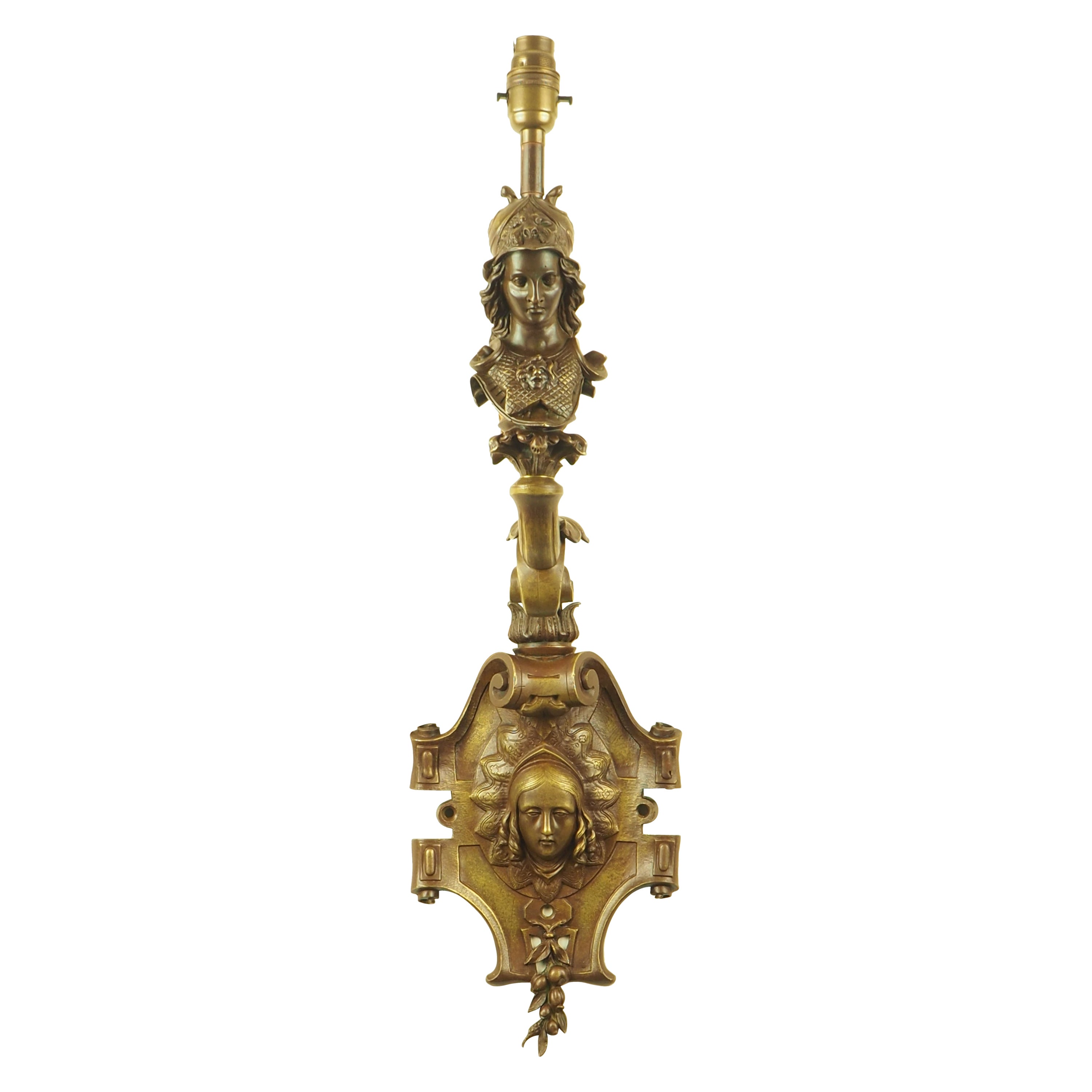 Exquisite Antique Bronze Wall Light Greek Goddess Athena