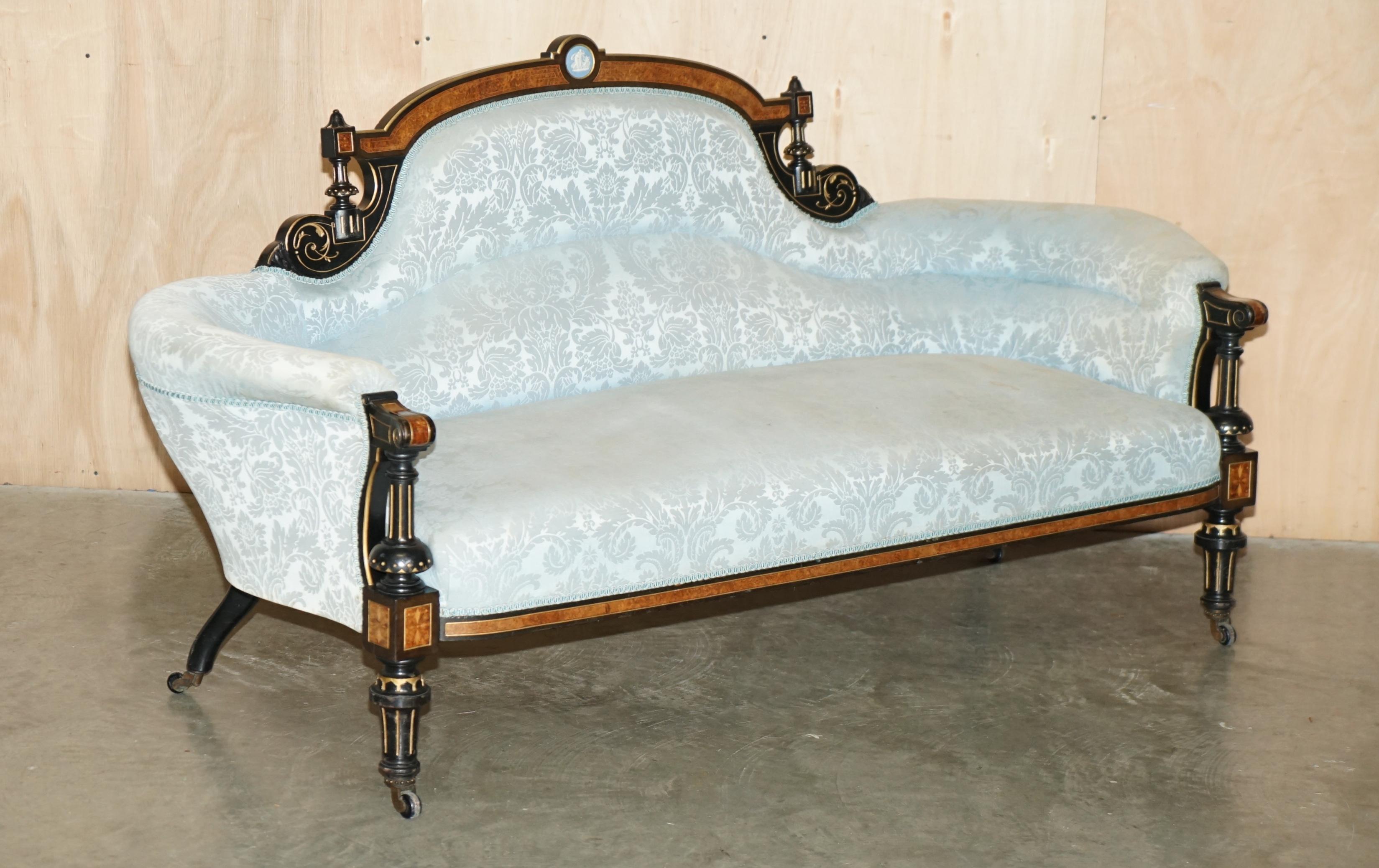 Royal House Antiques

Royal House Antiques is delighted to offer for sale very rare, highly collectable Burr Walnut & Ebony framed Victorian Aesthetic Movement Salon sofa with a inset Grand Tour plaque that is part of a suite 

Please note the
