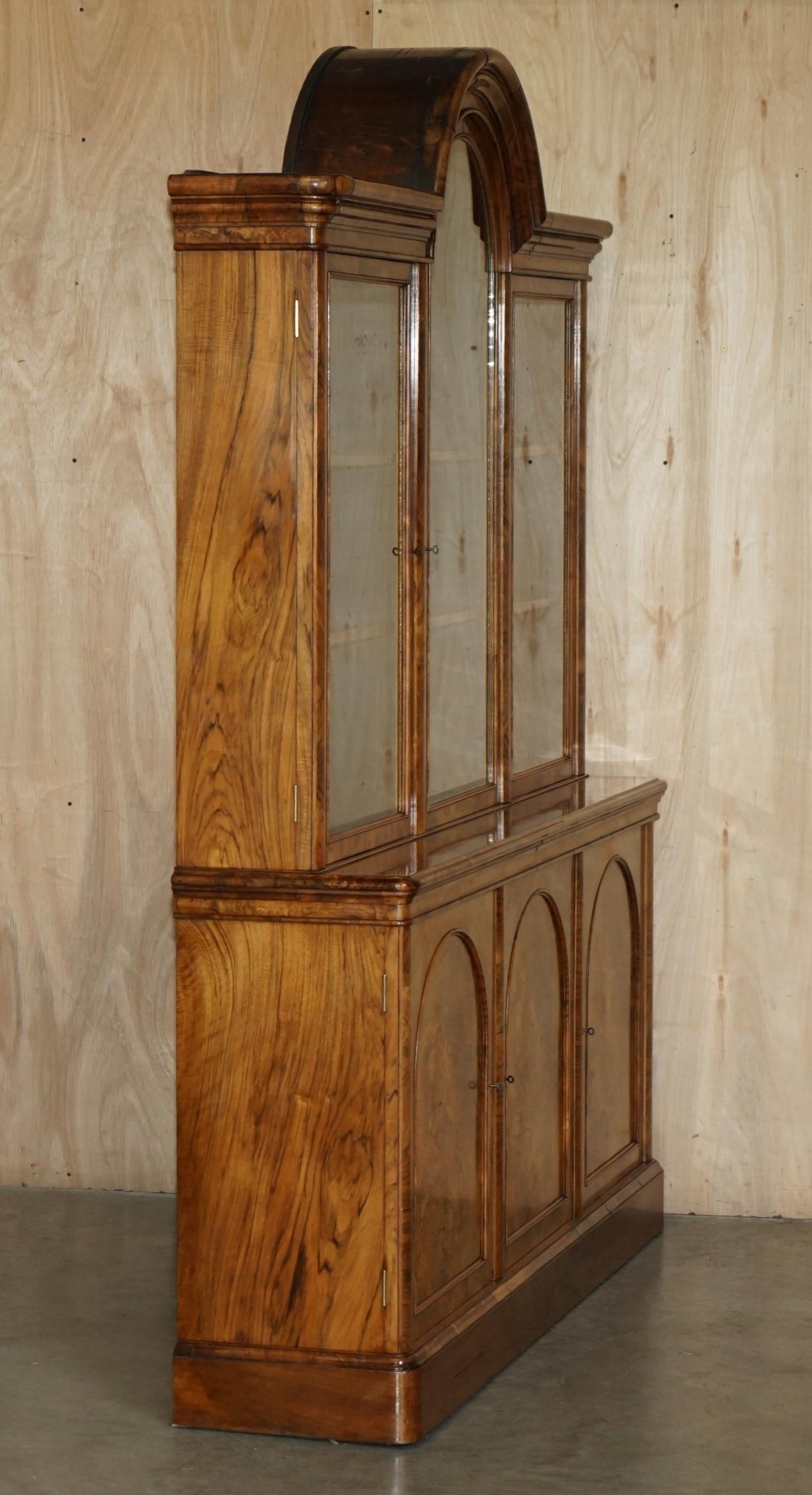 EXQUISITE ANTiQUE BURR WALNUT STEEPLE GOTHIC REVIVAL LIBRARY BOOKCASE DRESSER 6