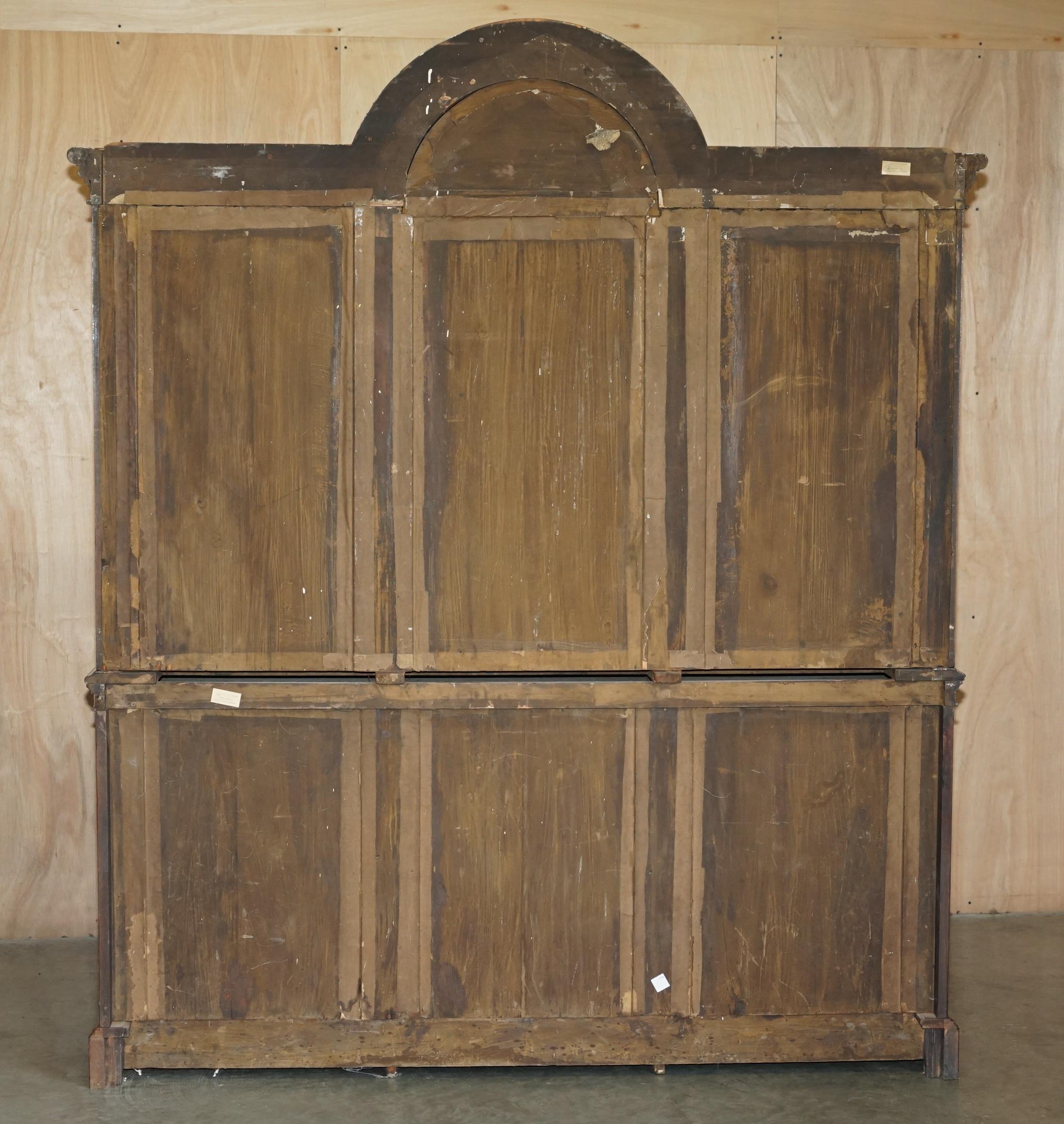 EXQUISITE ANTiQUE BURR WALNUT STEEPLE GOTHIC REVIVAL LIBRARY BOOKCASE DRESSER For Sale 8