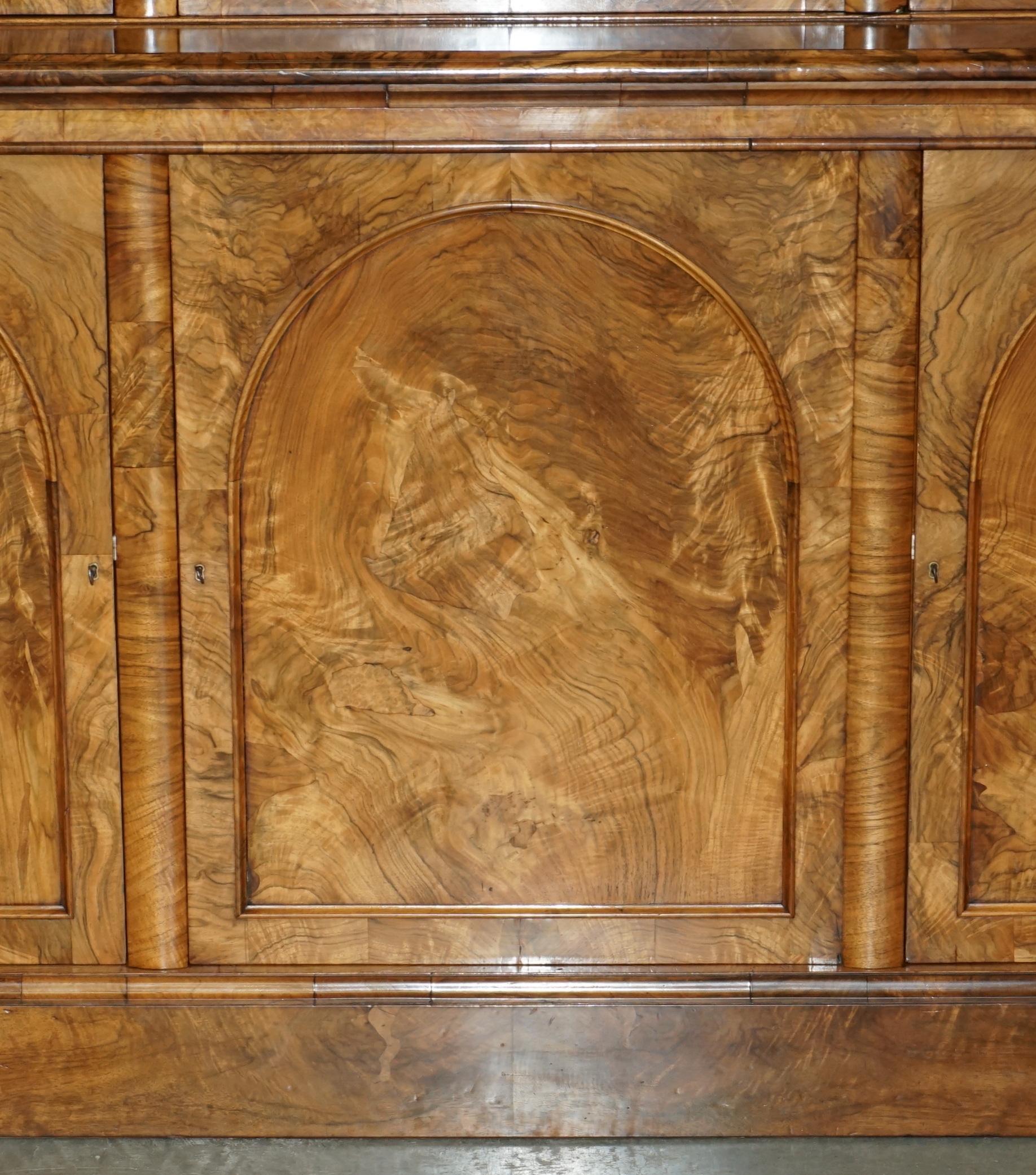 Hand-Crafted EXQUISITE ANTiQUE BURR WALNUT STEEPLE GOTHIC REVIVAL LIBRARY BOOKCASE DRESSER