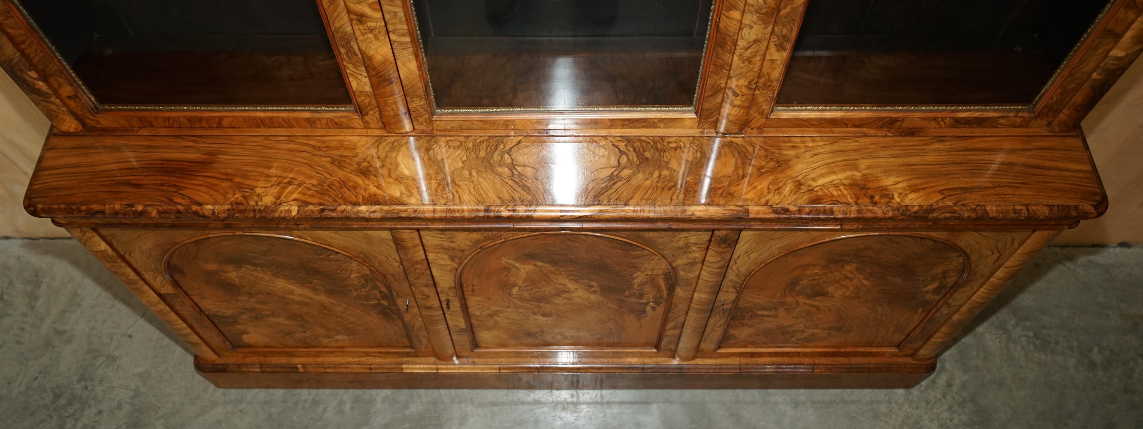Mid-19th Century EXQUISITE ANTiQUE BURR WALNUT STEEPLE GOTHIC REVIVAL LIBRARY BOOKCASE DRESSER