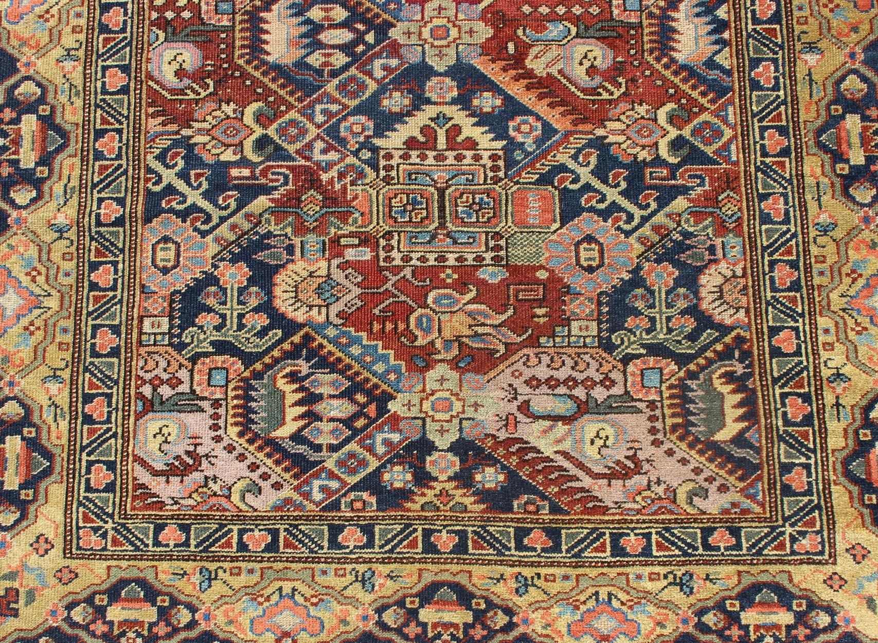 19th Century Exquisite Antique Caucasian Seychour Rug In Red's And Blue's For Sale 1