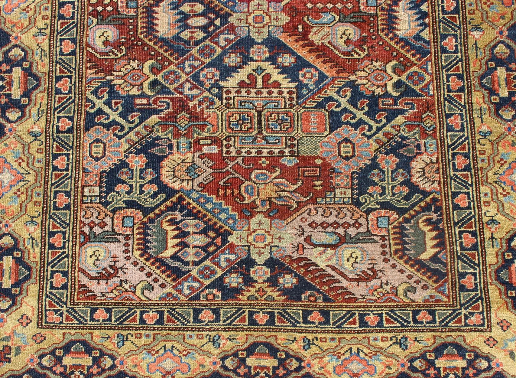 Magnifique tapis caucasien ancien du 19ème siècle en rouge et bleu en vente 3