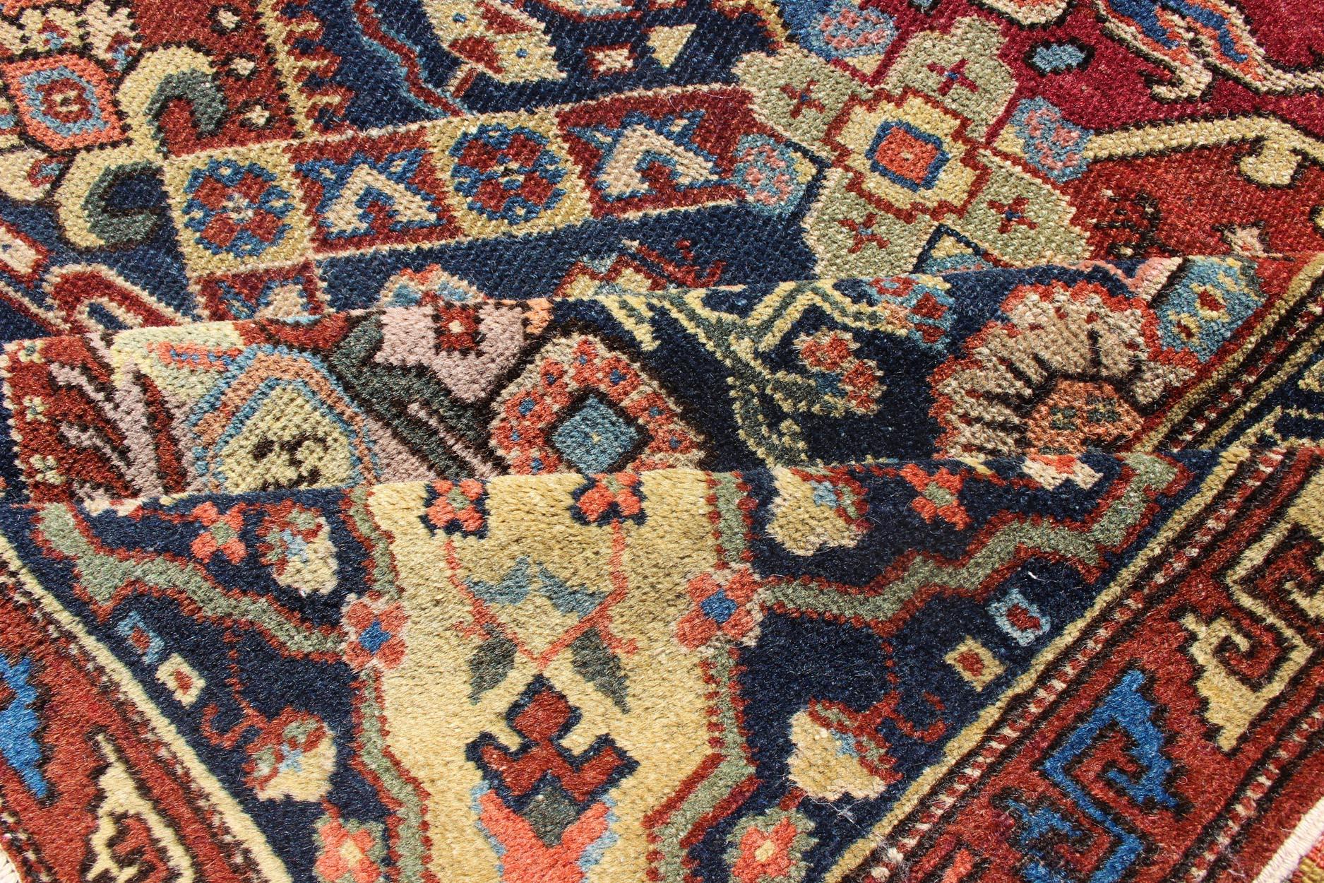 19th Century Exquisite Antique Caucasian Seychour Rug In Red's And Blue's For Sale 2