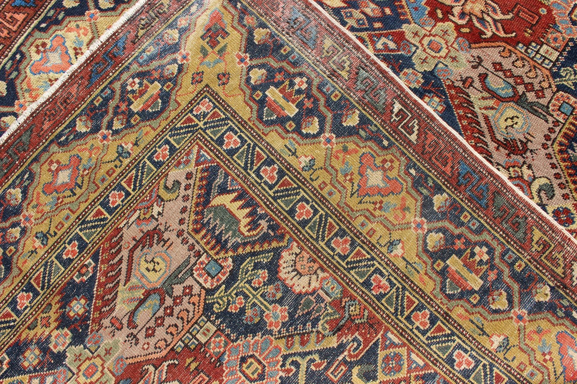 19th Century Exquisite Antique Caucasian Seychour Rug In Red's And Blue's For Sale 3