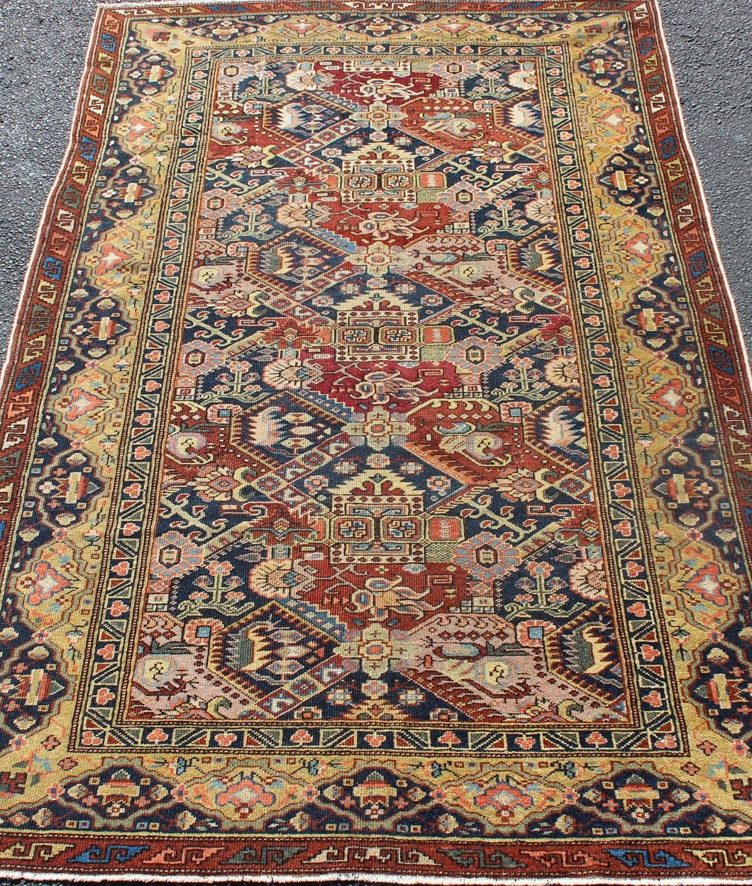 Kazak 19th Century Exquisite Antique Caucasian Seychour Rug In Red's And Blue's For Sale