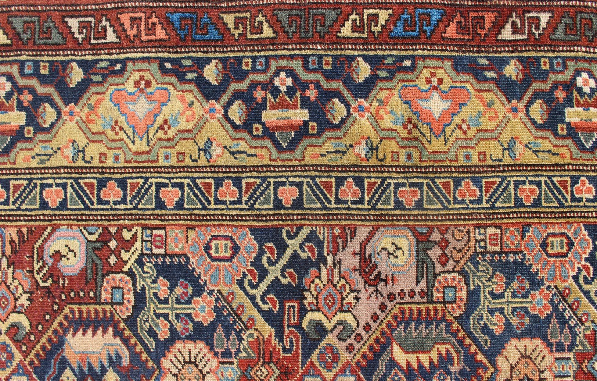 19th Century Exquisite Antique Caucasian Seychour Rug In Red's And Blue's In Good Condition For Sale In Atlanta, GA