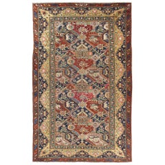 Tappeto antico caucasico Seychour del XIX secolo in rosso e blu