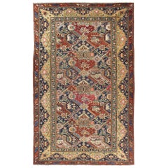 Magnifique tapis caucasien ancien du 19ème siècle en rouge et bleu