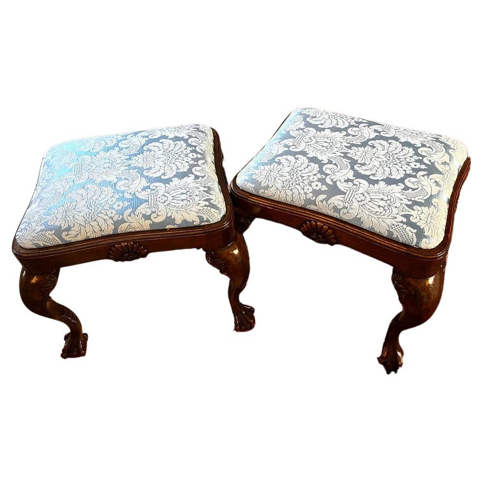 Exquisite Antique Chippendale Style Pair of Seating Stools Vienna, 1870
