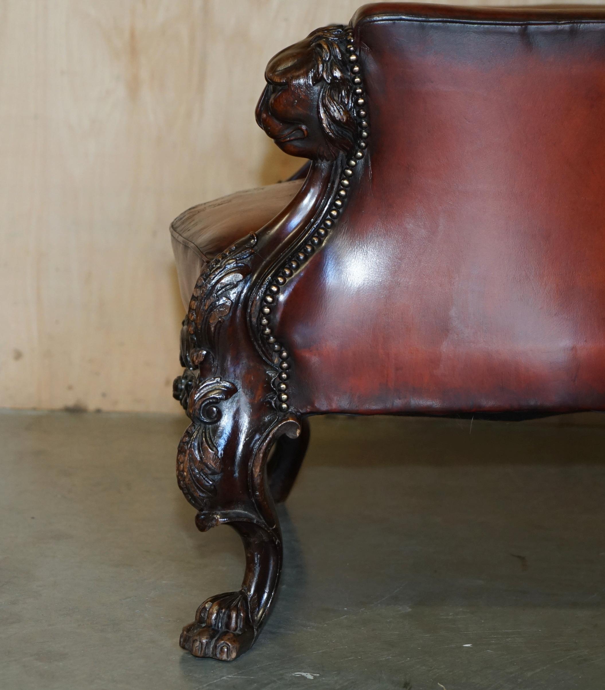 EXQUISITE ANTIQUE CIR 1840 HAND CARVED LIONS HEAD CHESTERFIELD LiBRARY ARMCHAIR For Sale 12