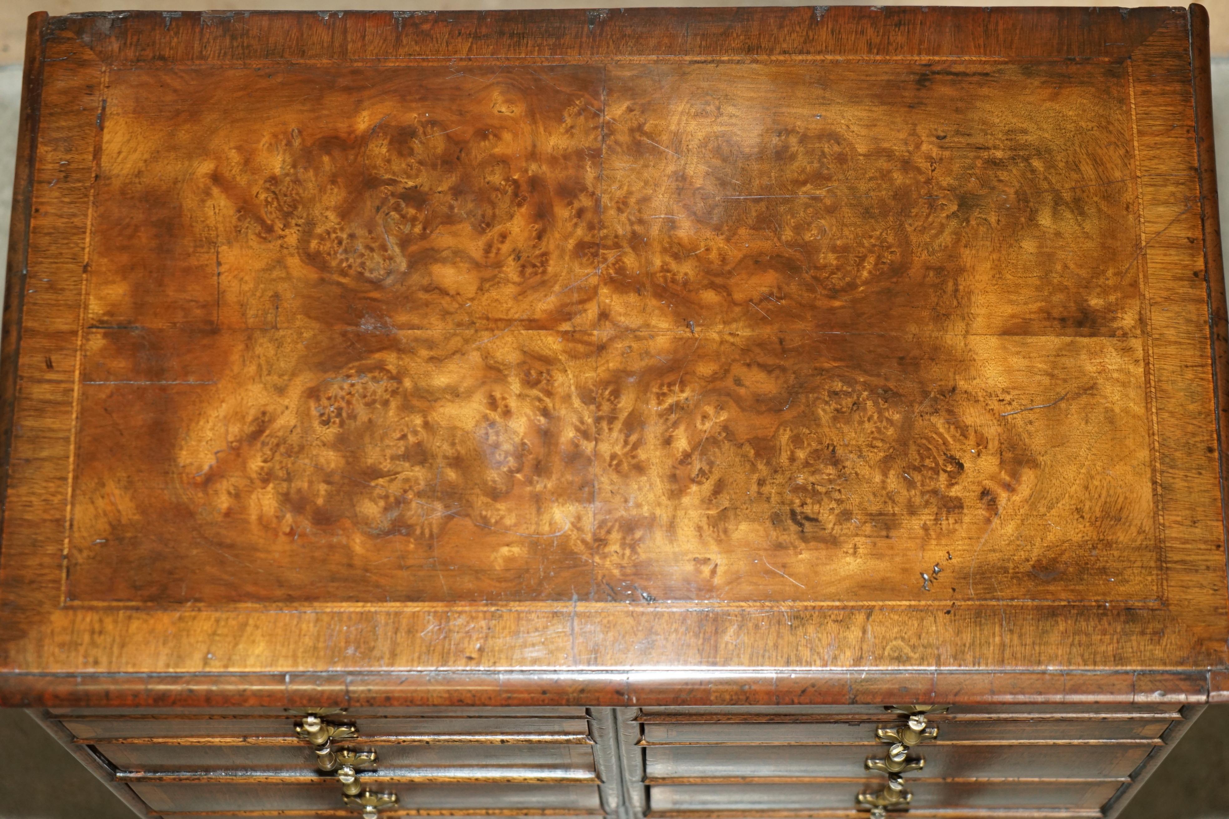 EXQUISITE ANTIQUE CIRCA 1760 BURR WALNUT GEORGE III BANK / CHEST OF DRAWERs For Sale 4