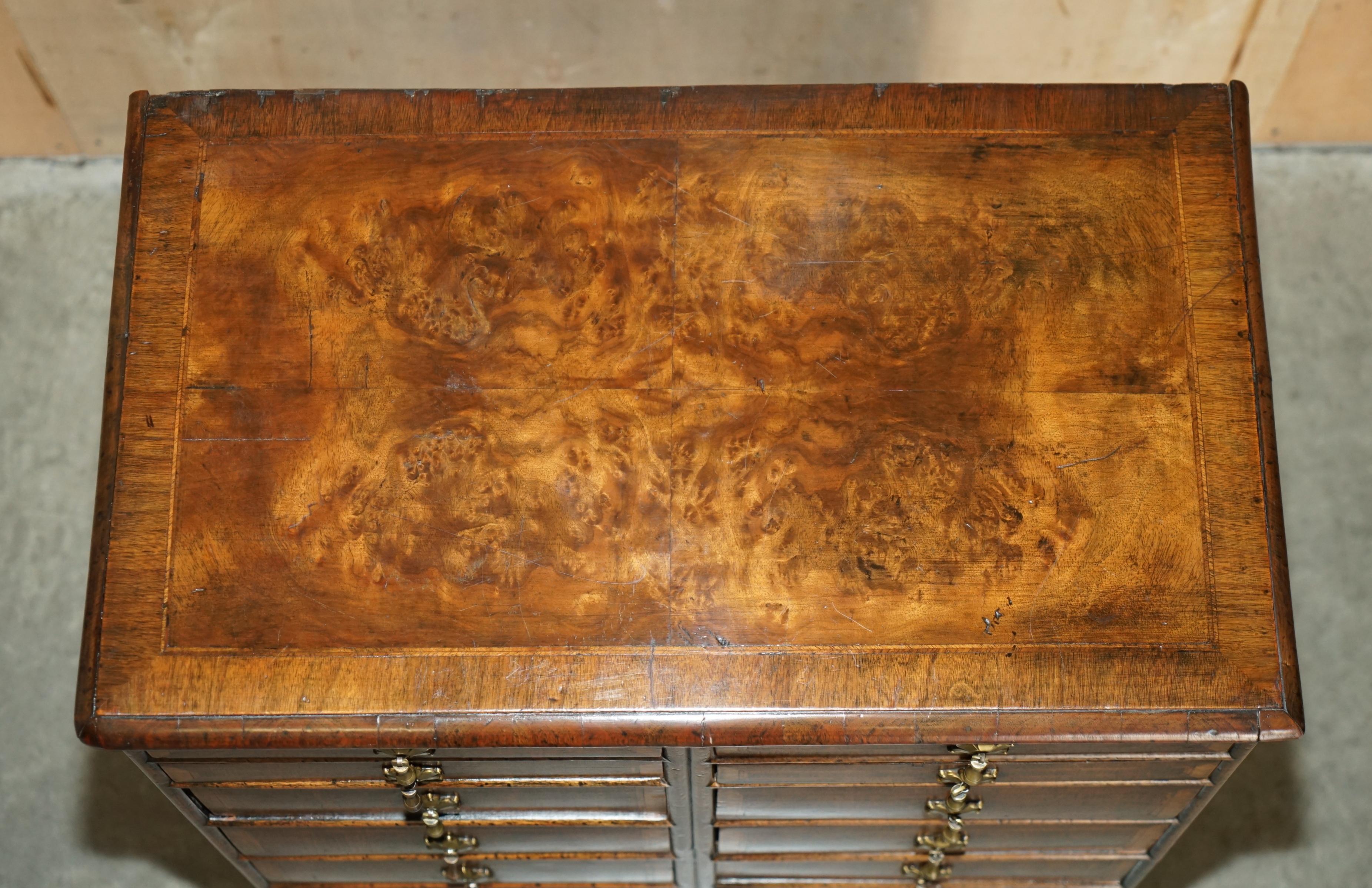 EXQUISITE ANTIQUE CIRCA 1760 BURR WALNUT GEORGE III BANK / CHEST OF DRAWERs For Sale 2