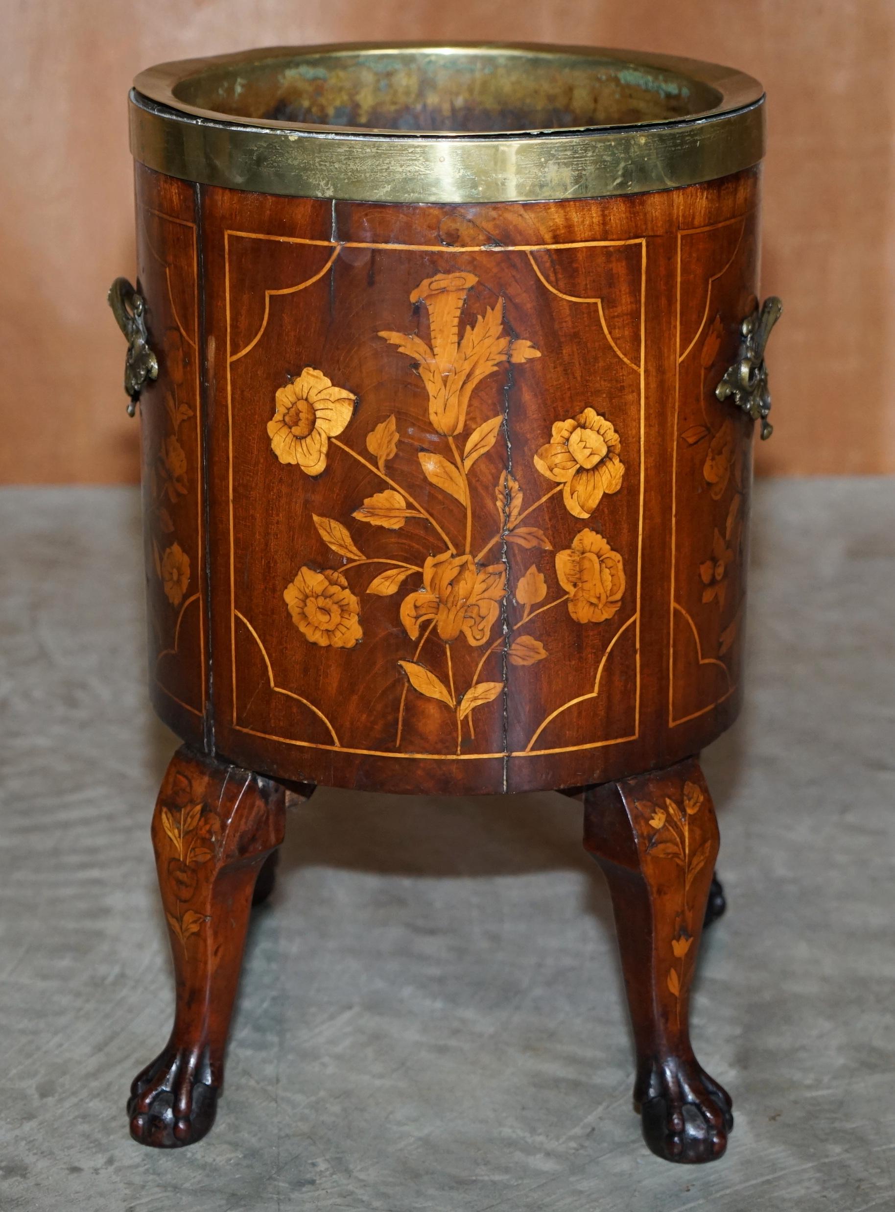 Exquisite Antique circa 1800 Dutch Inlaid Wine Cooler Bucket Claw & Ball Feet For Sale 3