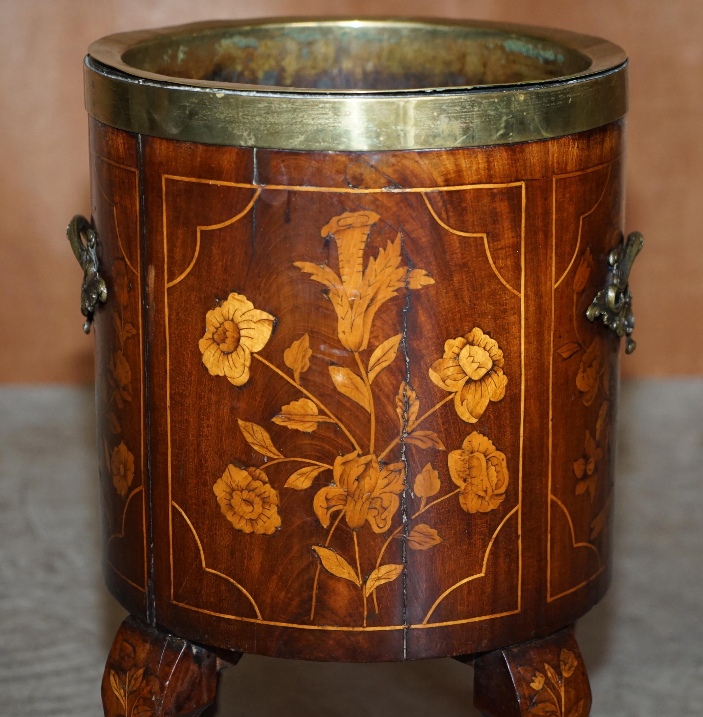 Exquisite Antique circa 1800 Dutch Inlaid Wine Cooler Bucket Claw & Ball Feet For Sale 4