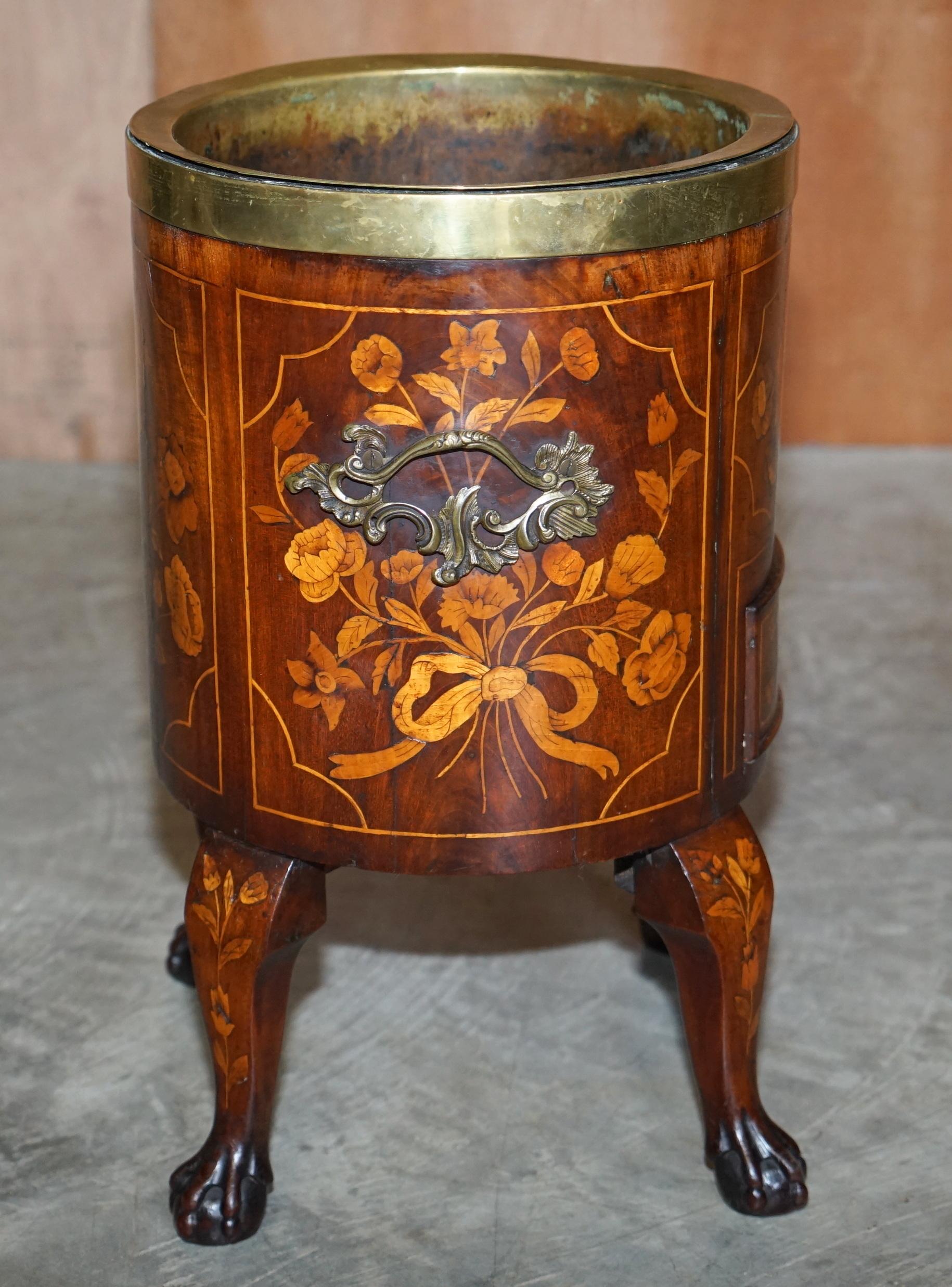 Exquisite Antique circa 1800 Dutch Inlaid Wine Cooler Bucket Claw & Ball Feet For Sale 7