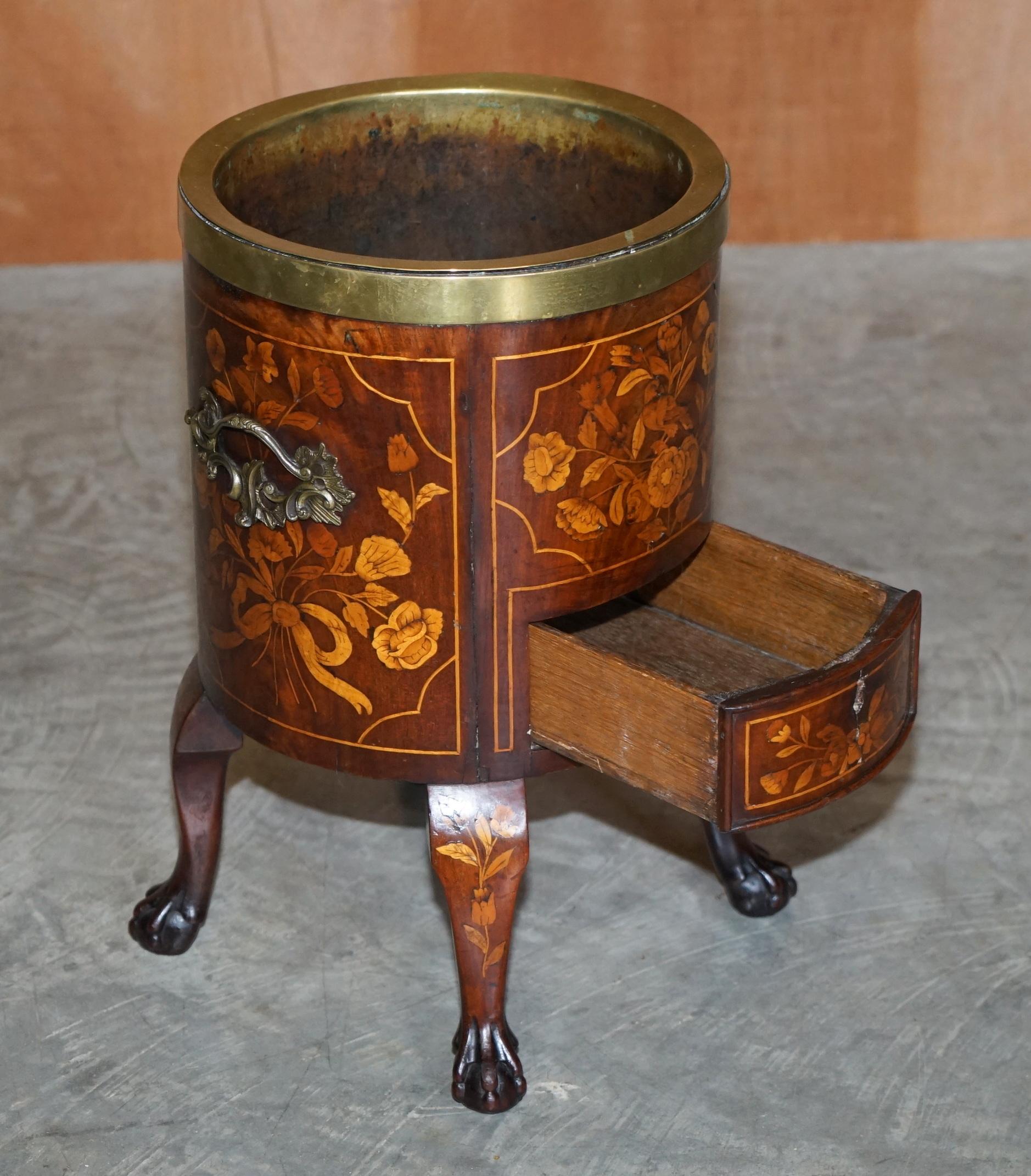 Exquisite Antique circa 1800 Dutch Inlaid Wine Cooler Bucket Claw & Ball Feet For Sale 11