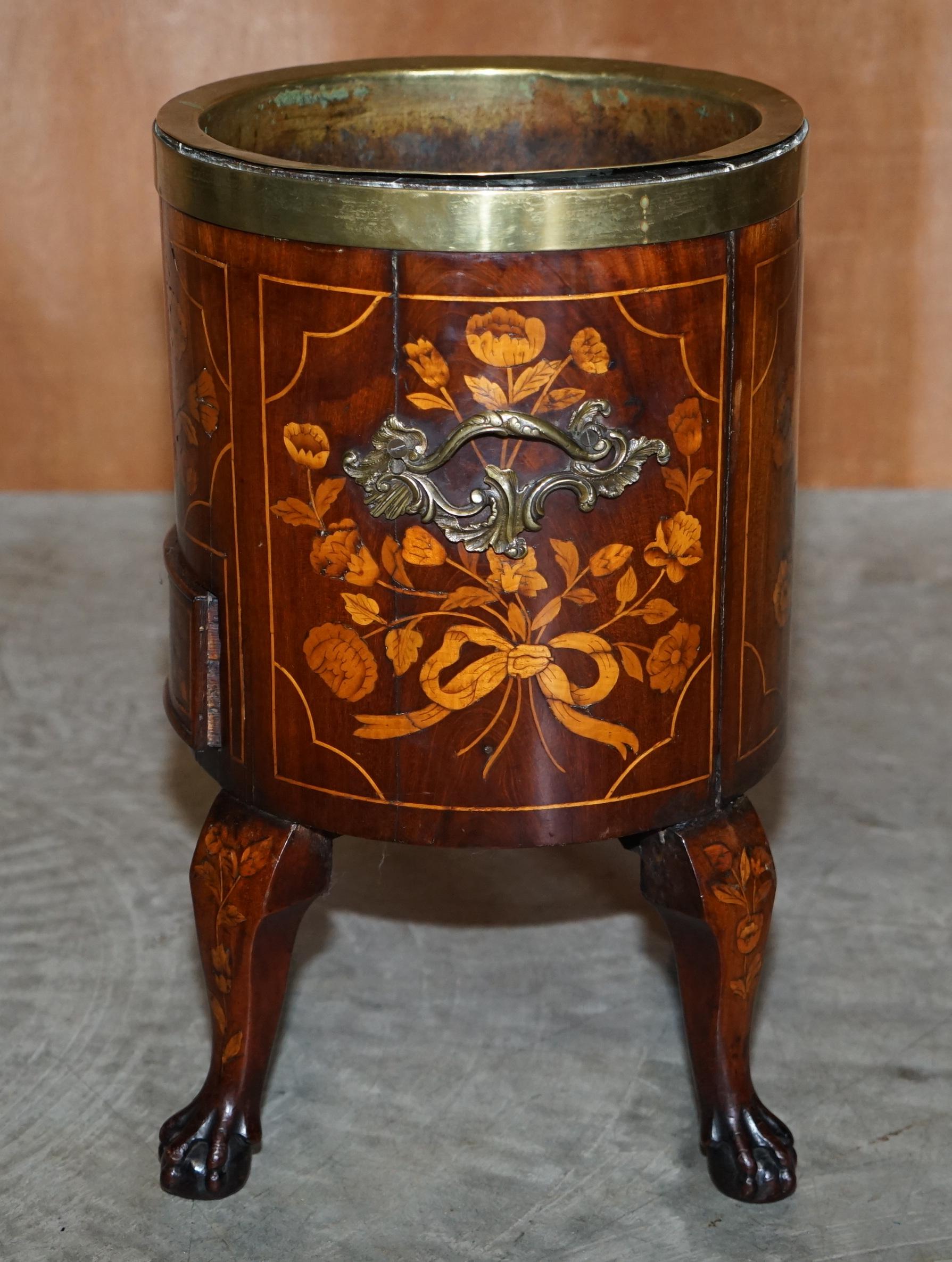 Exquisite Antique circa 1800 Dutch Inlaid Wine Cooler Bucket Claw & Ball Feet For Sale 1
