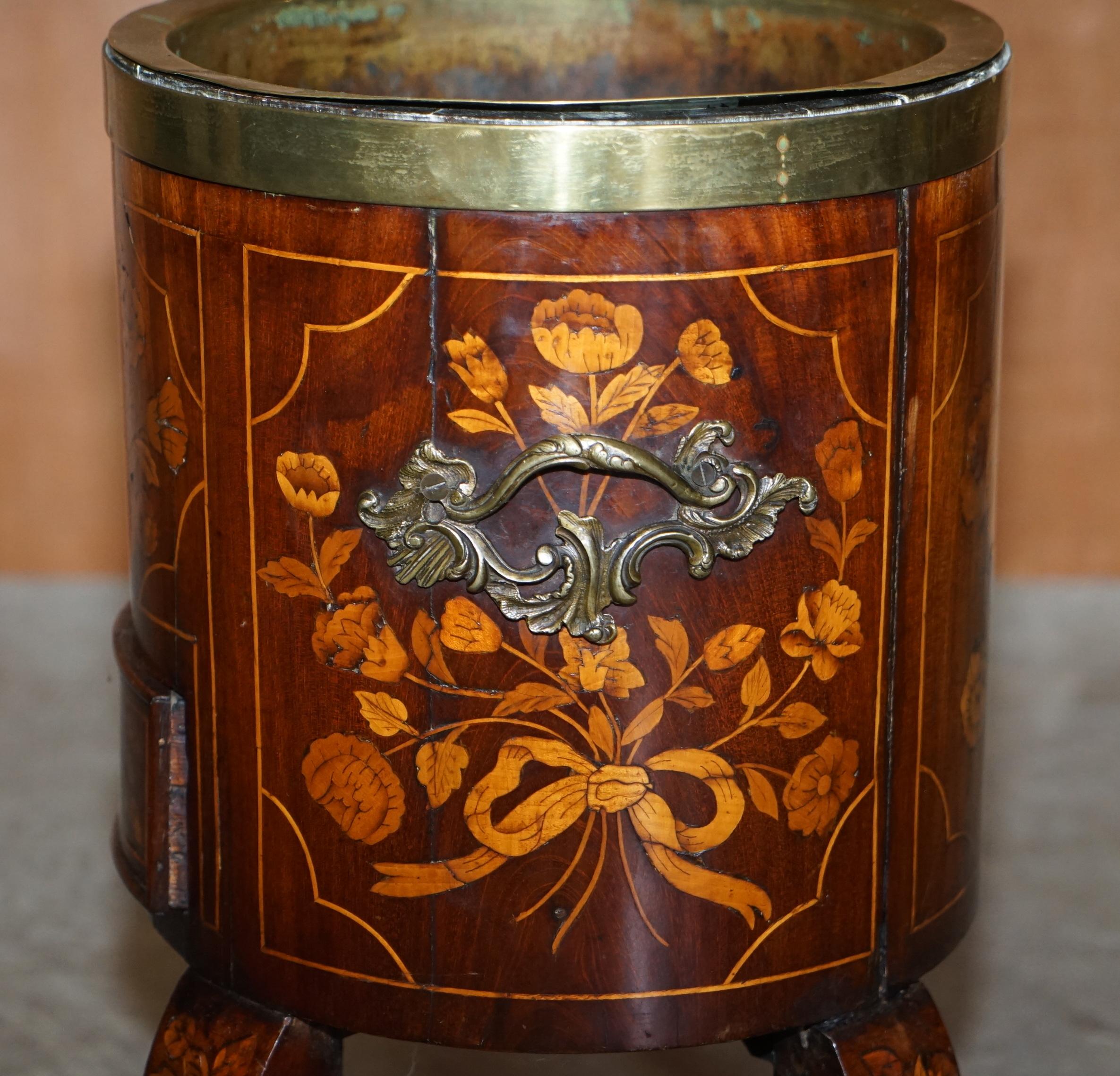 Exquisite Antique circa 1800 Dutch Inlaid Wine Cooler Bucket Claw & Ball Feet For Sale 2
