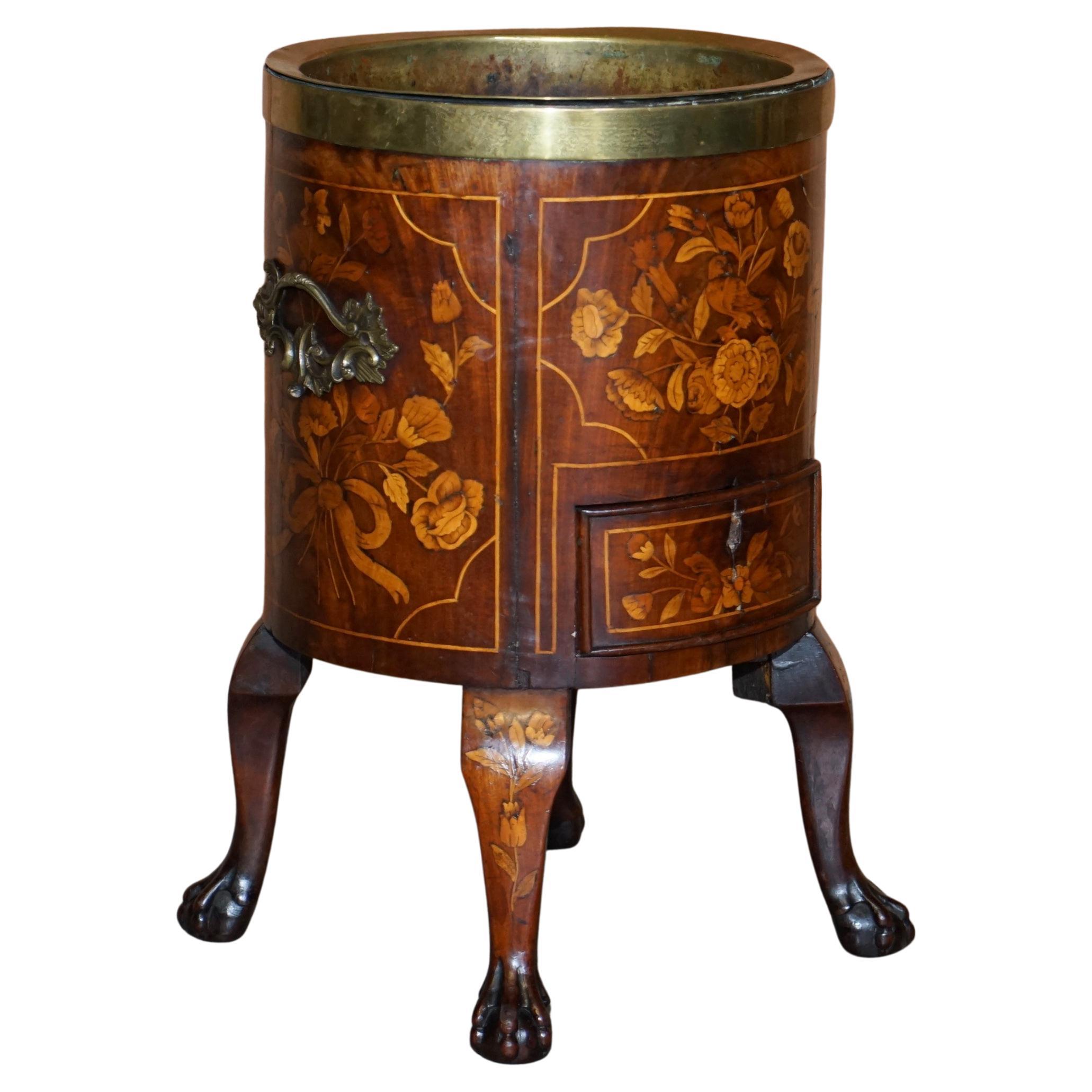 Exquisite Antique circa 1800 Dutch Inlaid Wine Cooler Bucket Claw & Ball Feet