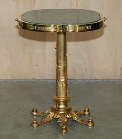 EXQUISITE ANTIQUE CIRCA 1900 BRASS SiDE END LAMP TABLE WITH THICK MARBLE TOP