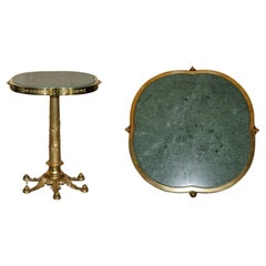 EXQUISITE ANTIQUE CIRCA 1900 BRASS SiDE END LAMP TABLE WITH THICK MARBLE TOP