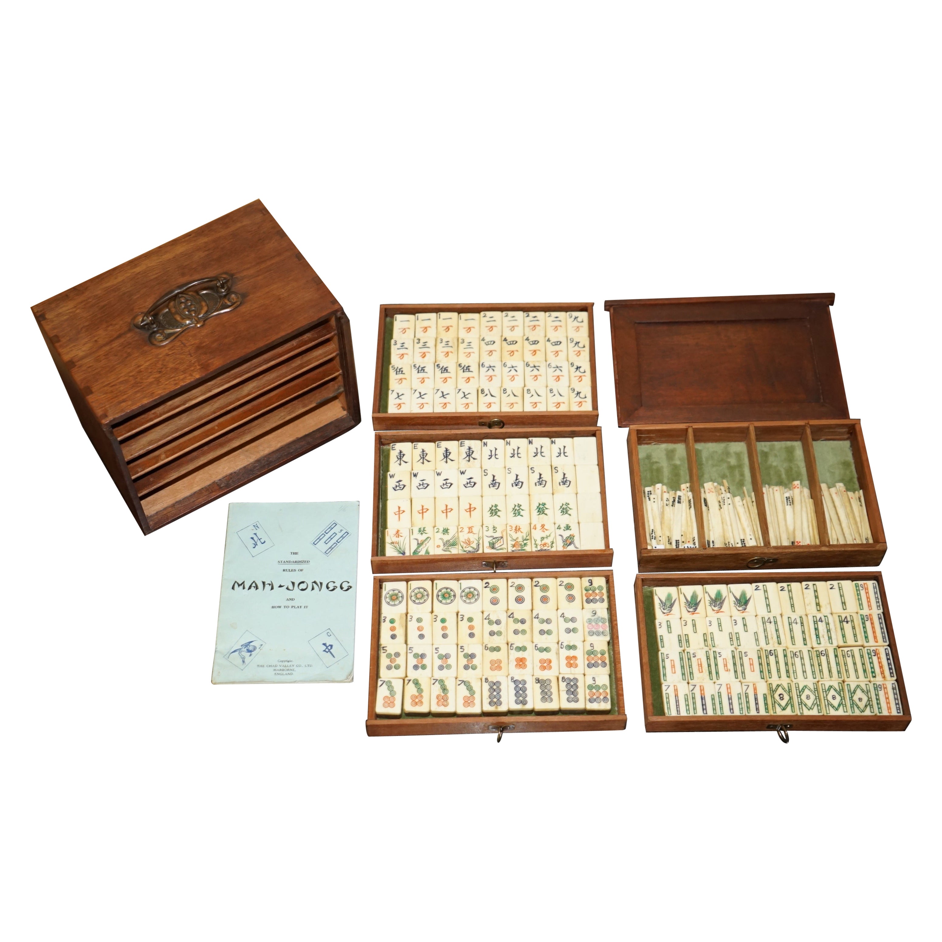 EXQUISITE ANTIQUE COMPLETE FOUR PERSON MAHJONG SUITE CIRCA 1900's CHINESE EXPORT