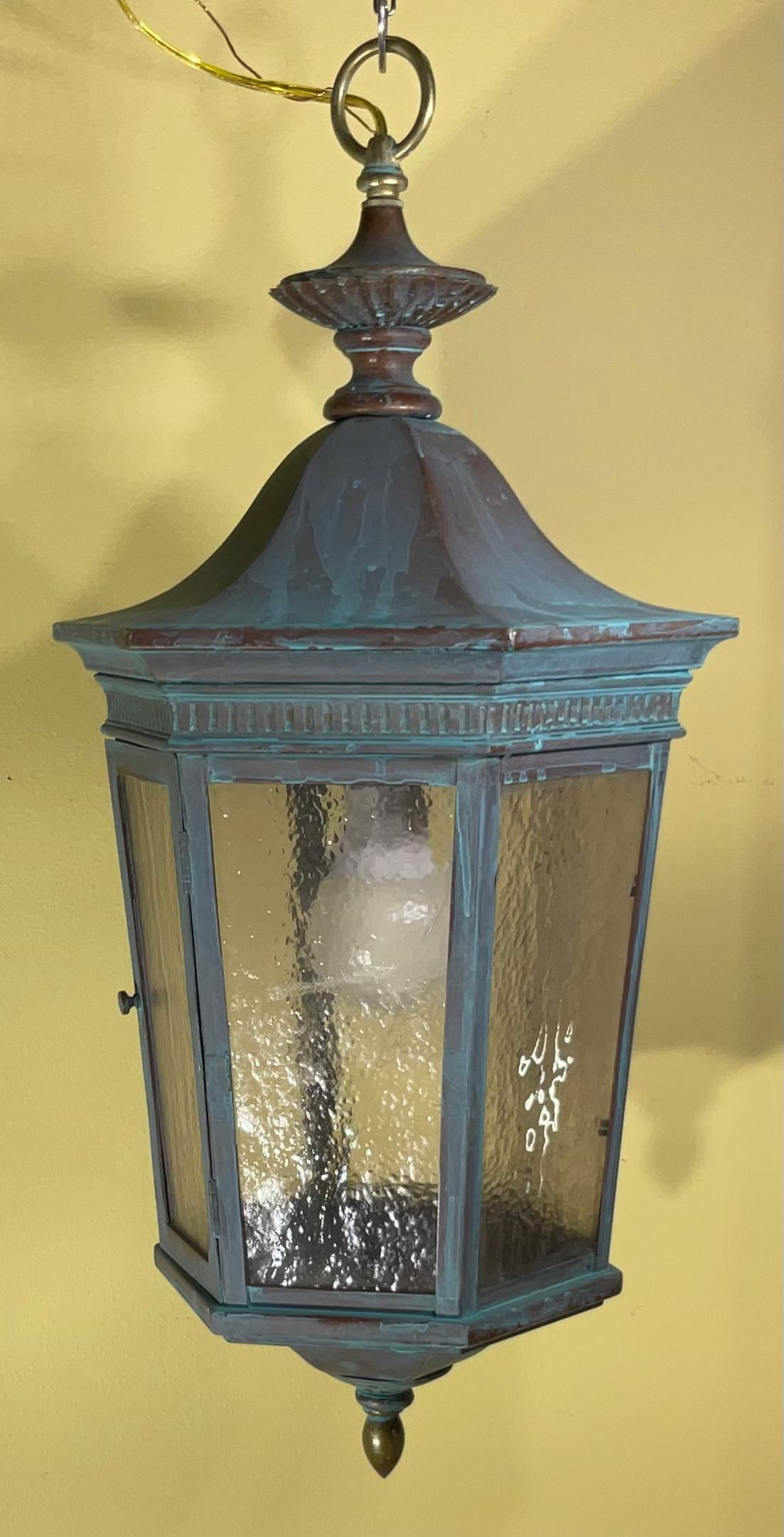 Exquisite Antique Copper Hanging Lantern - Unique Hand-Converted Masterpiece For Sale 6