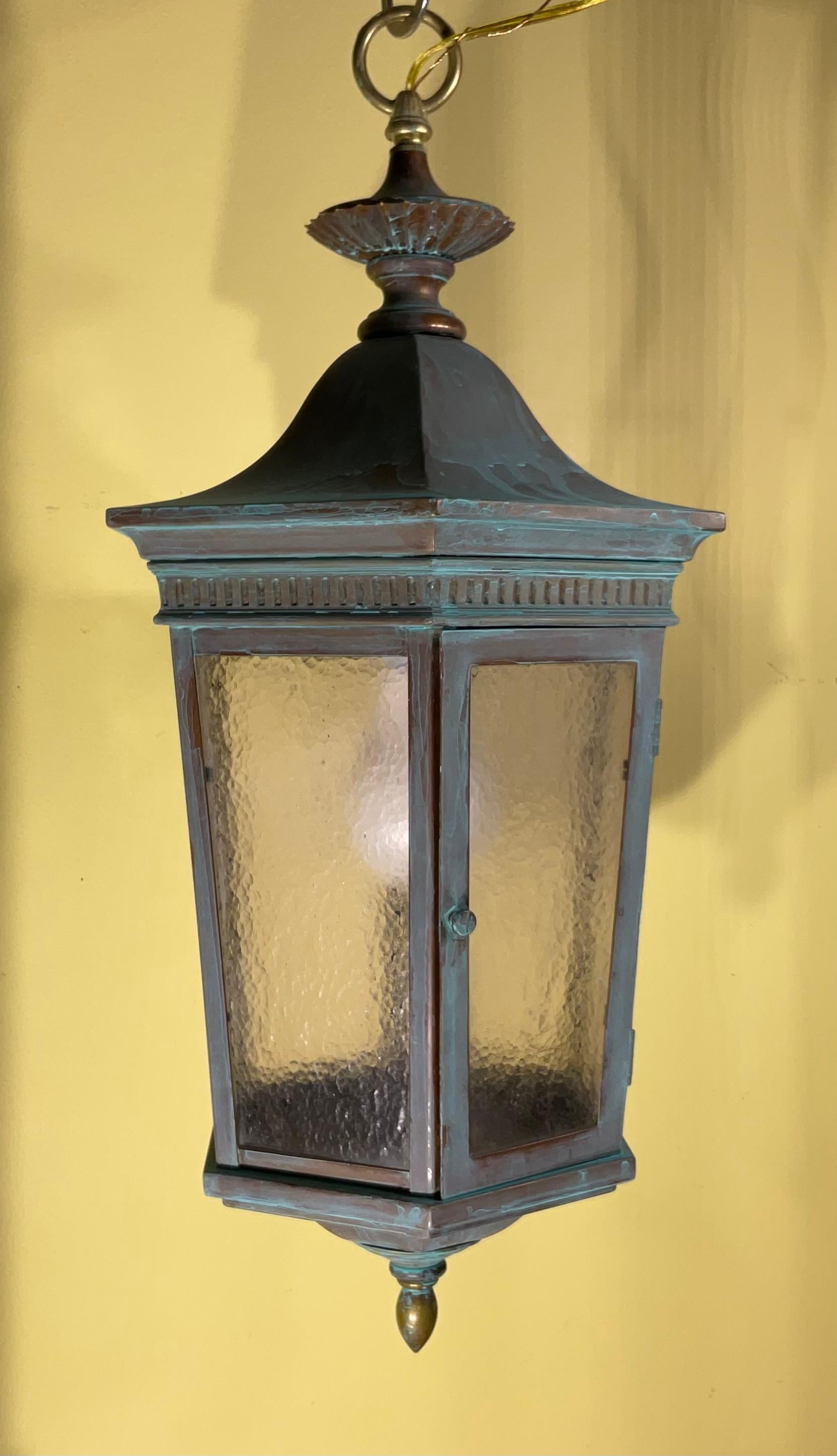 Exquisite Antique Copper Hanging Lantern - Unique Hand-Converted Masterpiece In Good Condition For Sale In Delray Beach, FL