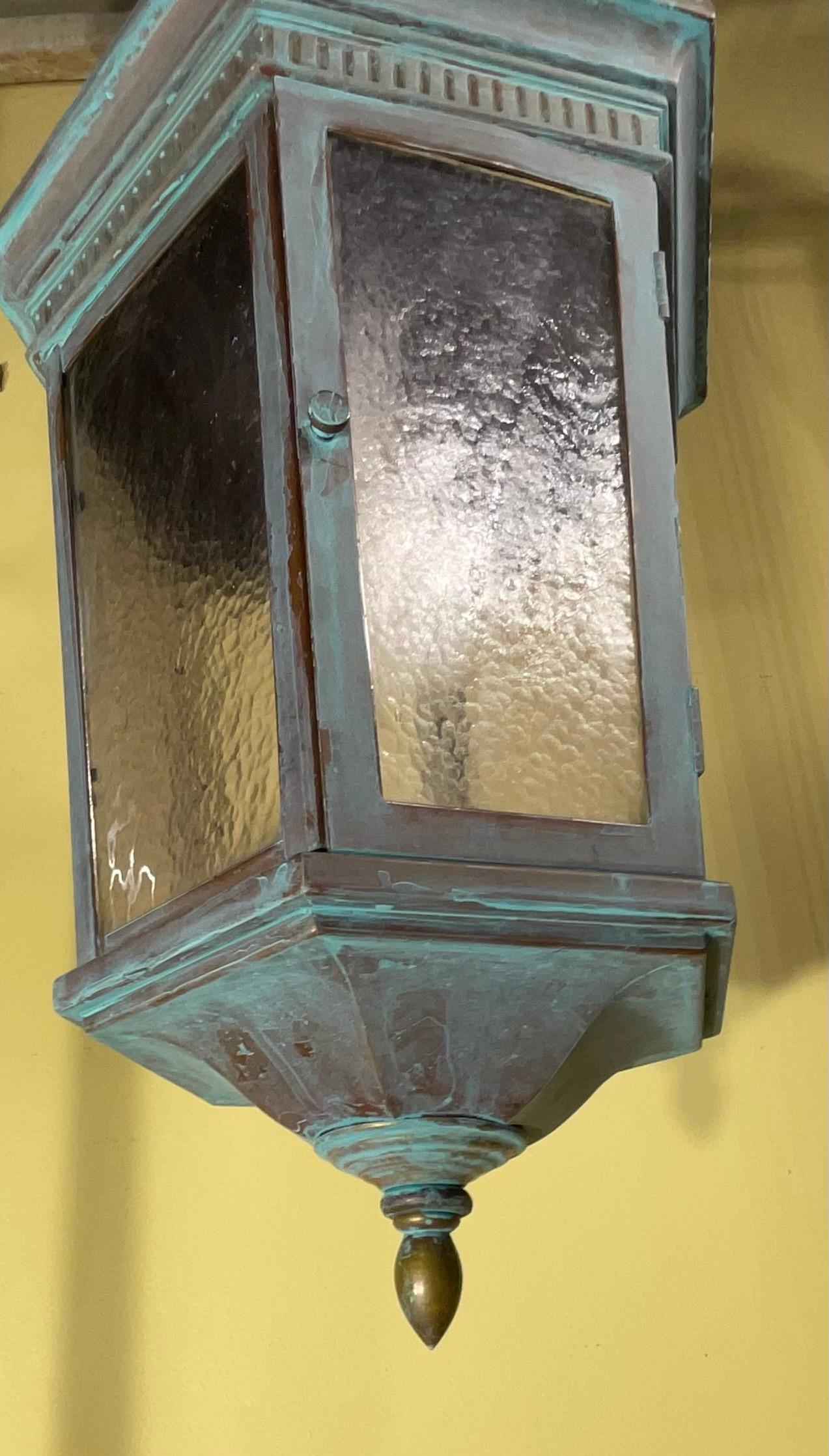 Glass Exquisite Antique Copper Hanging Lantern - Unique Hand-Converted Masterpiece For Sale
