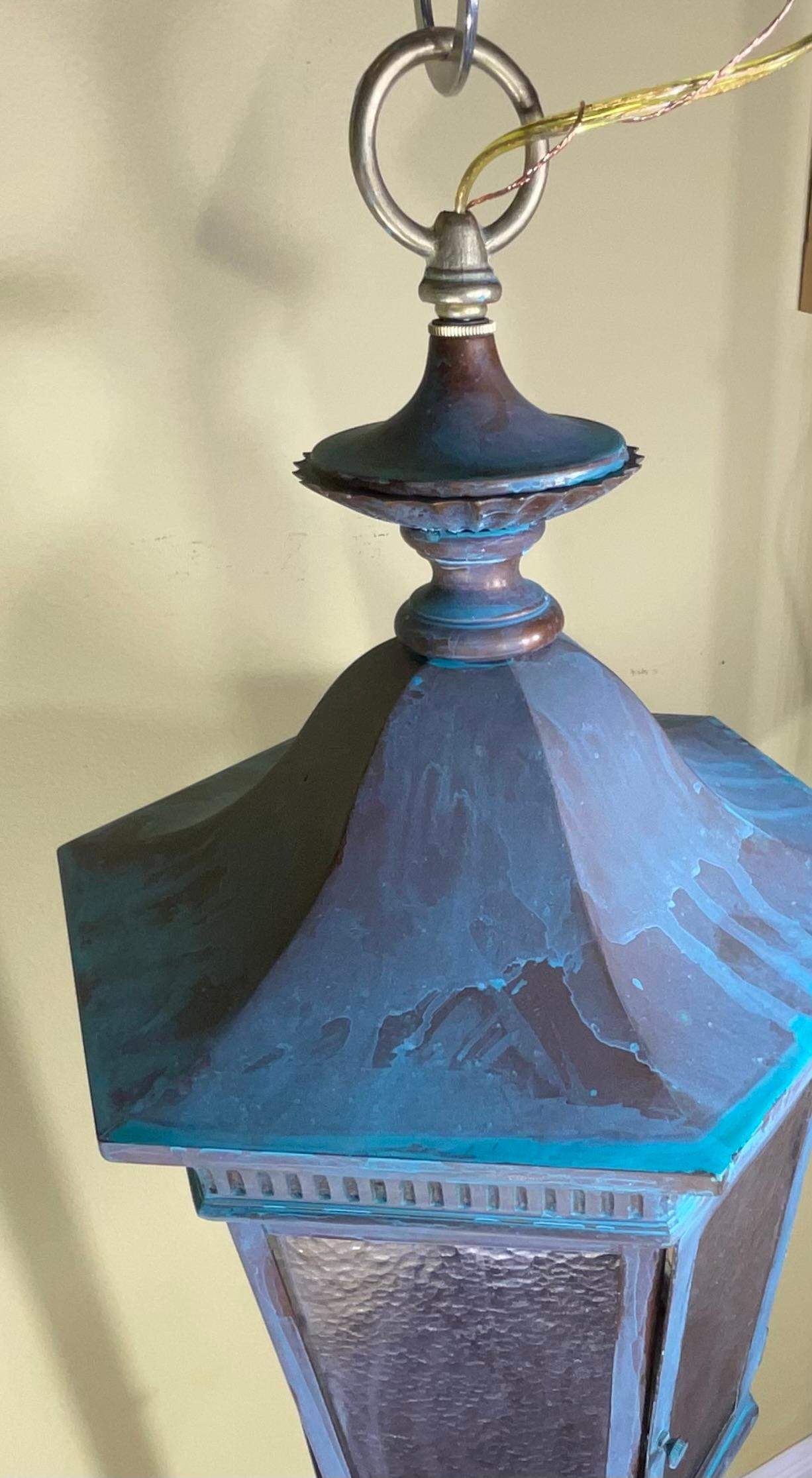 Exquisite Antique Copper Hanging Lantern - Unique Hand-Converted Masterpiece For Sale 1